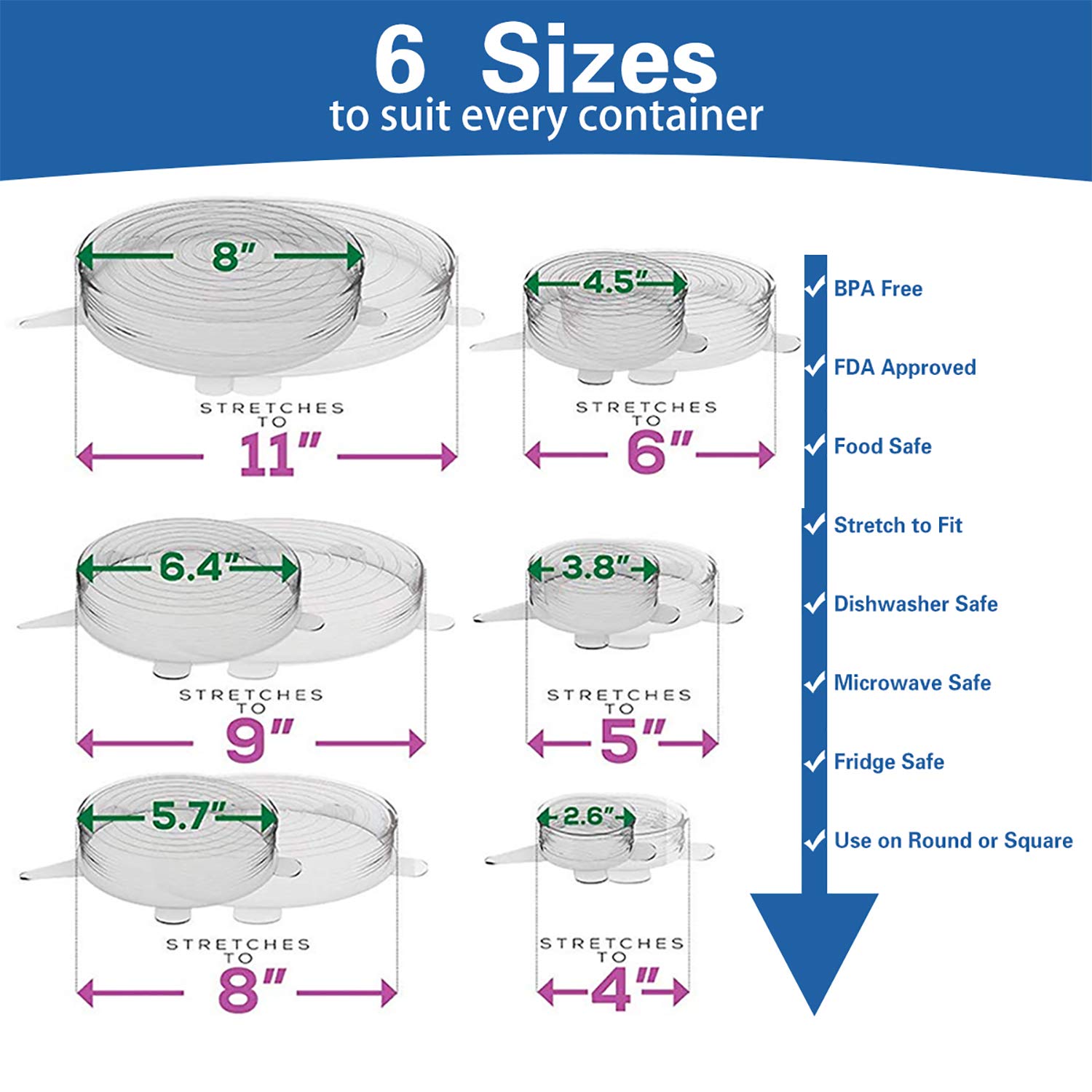 Yazjiwan Silicone Stretch Lids, Durable & Eco-Friendly Elastic Lids Reusable Heat Resistant Various Sizes Cover For Bowl(White-6