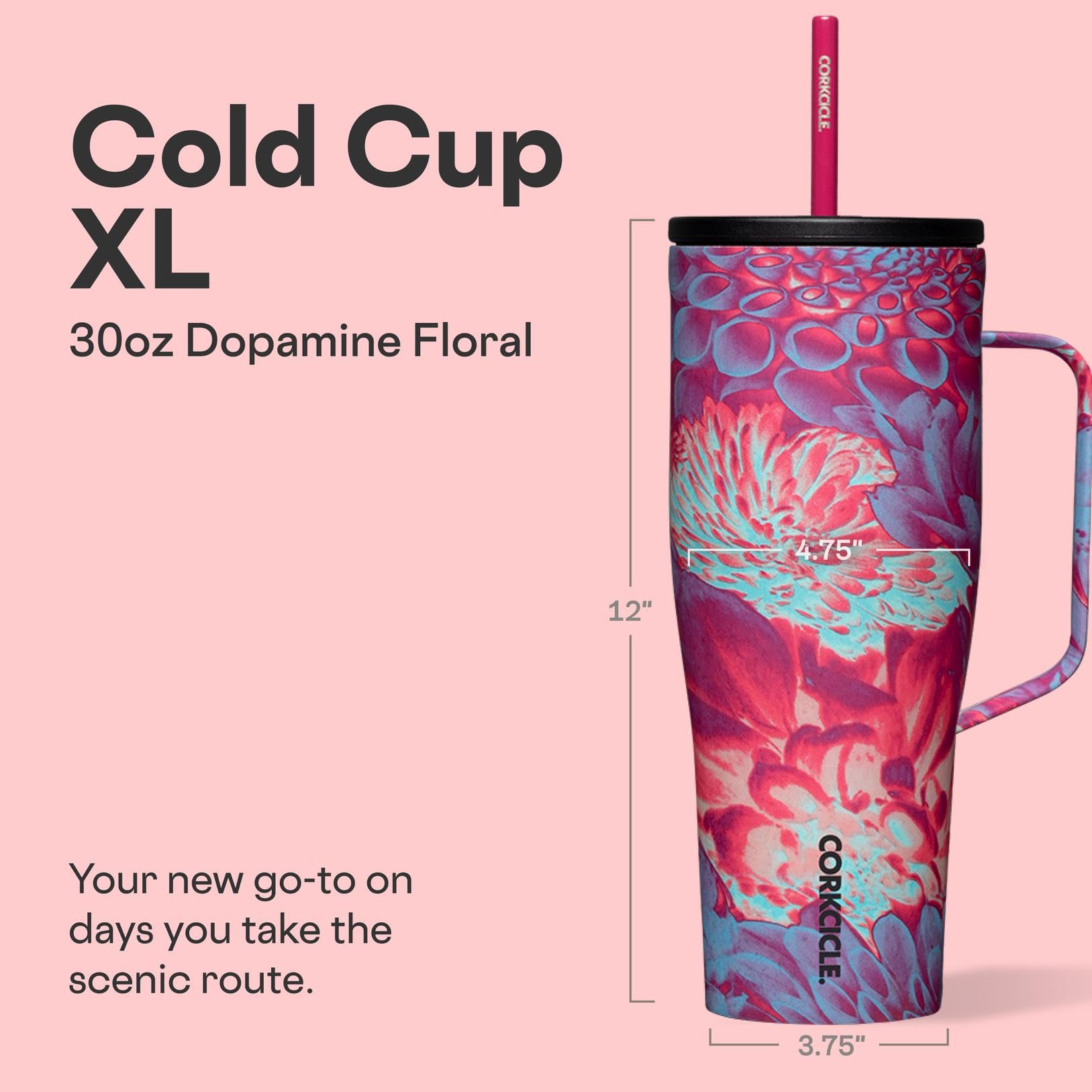 Corkcicle Cold Cup XL - Insulated Tumbler with Handle - Keeps Drinks Cold 12 Hours - Triple-Insulated - Spill-Proof Lid - Summer