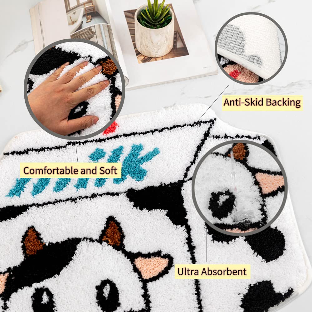 ZSCYD-yingda1992 Milk Cow Bathroom Rugs Milk Box Shaped Animals Non Slip Cute Bath Rug Soft Absorbent Microfiber Bathtub Door Mat for Bathroom Kitchen Floor Tub Shower Rug Black White