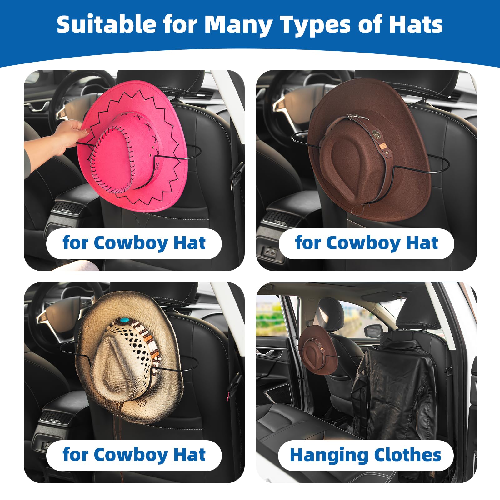 JINSIMAIER 2 Pack Hat Rack - Black Metal Cowboy Hat Holder for Trucks & SUVs, Model DXC005