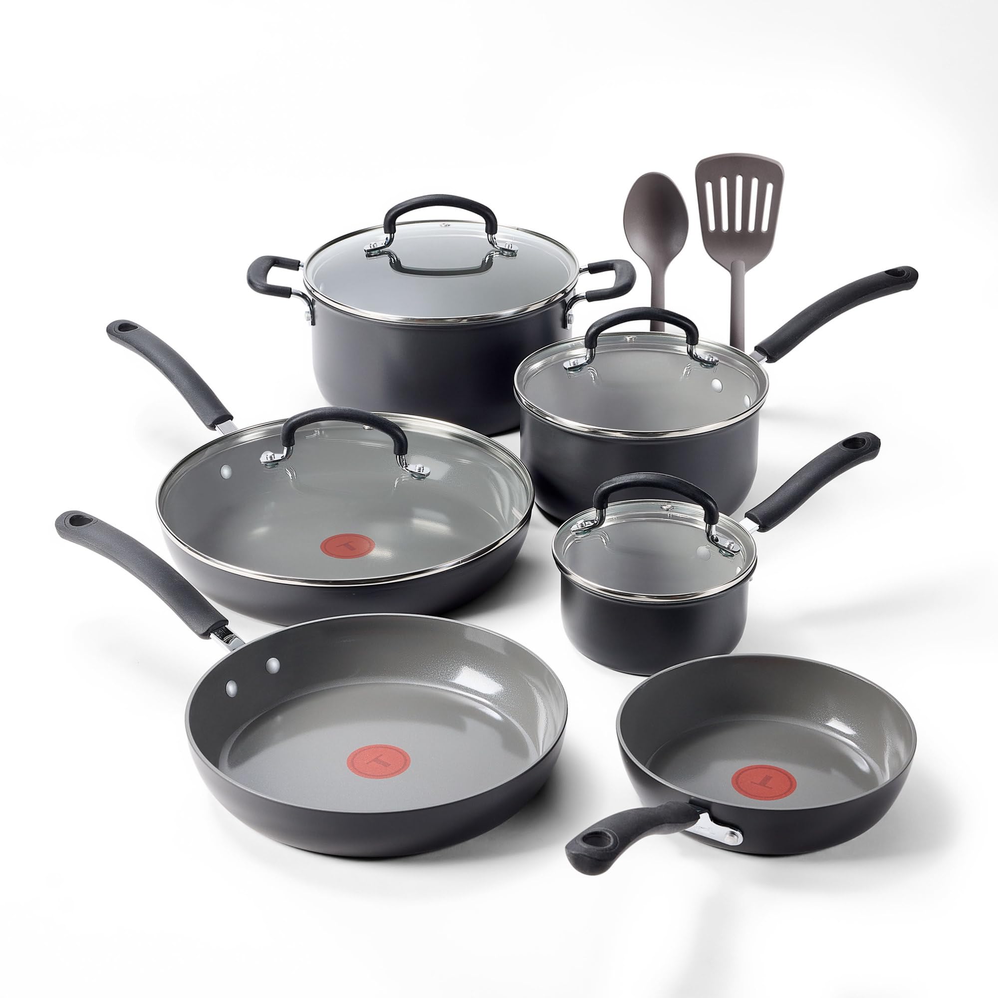 T-Fal Ultimate Hard Anodized 12-Piece Ceramic Nonstick Cookware Set, Oven Safe Up to 400F, Ceramic Pots and Pans Set, Frying Pan