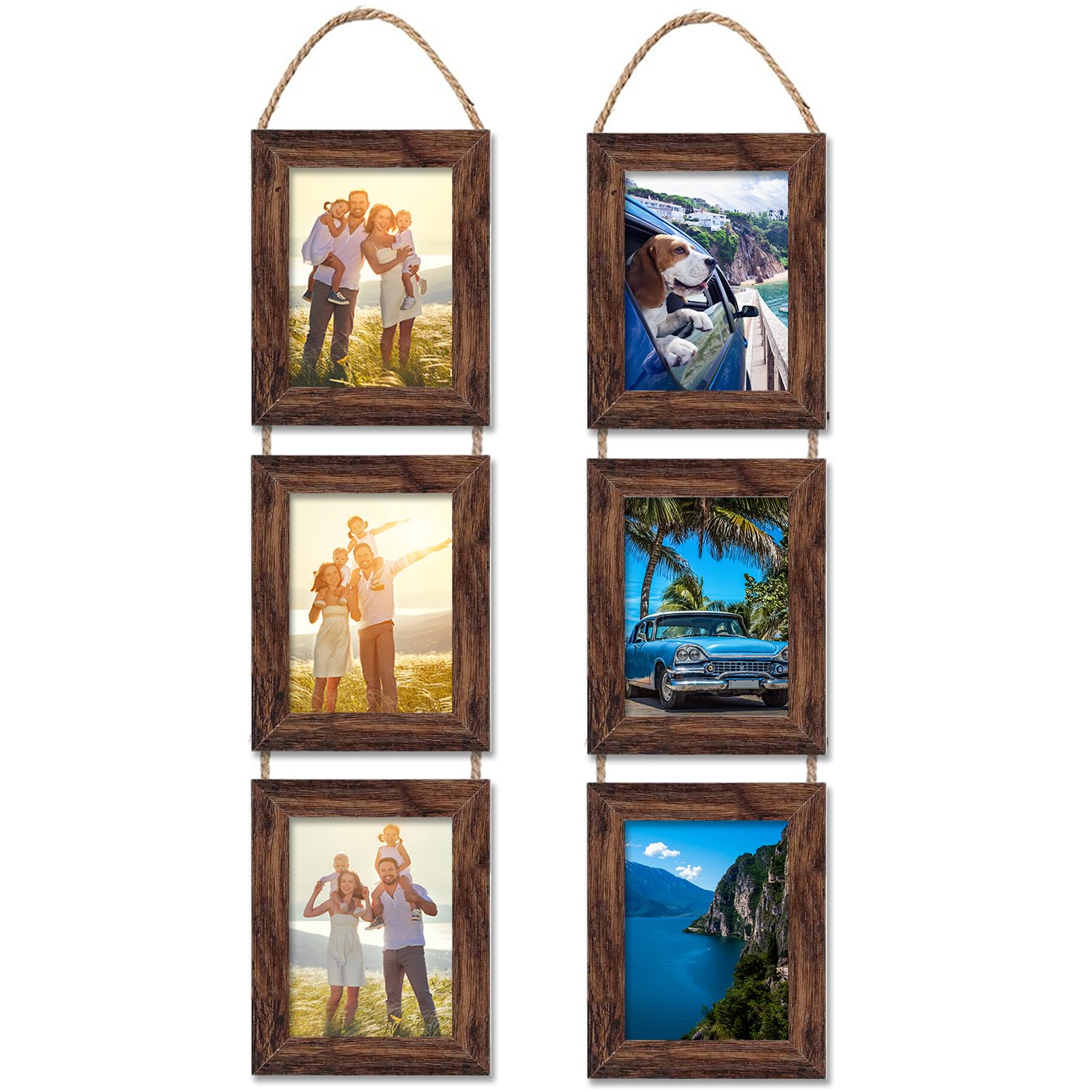 VMUZEDER 4x6 Wall Hanging Picture Frames Collage with 3 Opening Frames Brown 2 Pack