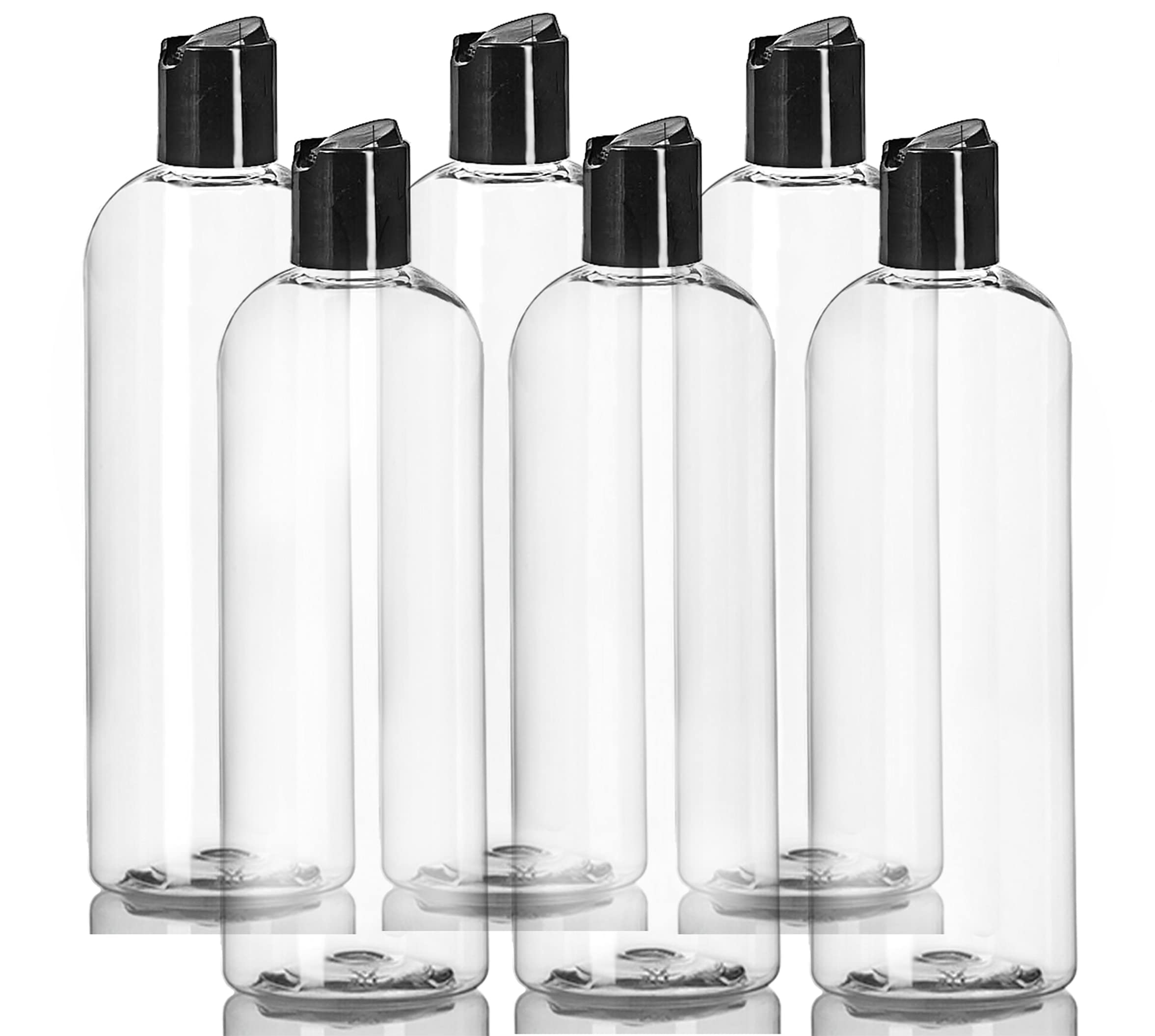Ljdeals 16 Oz Clear Plastic Empty Bottles With Black Disc Top Caps, Squeezable Refillable Containers For Shampoo, Lotions, Cream