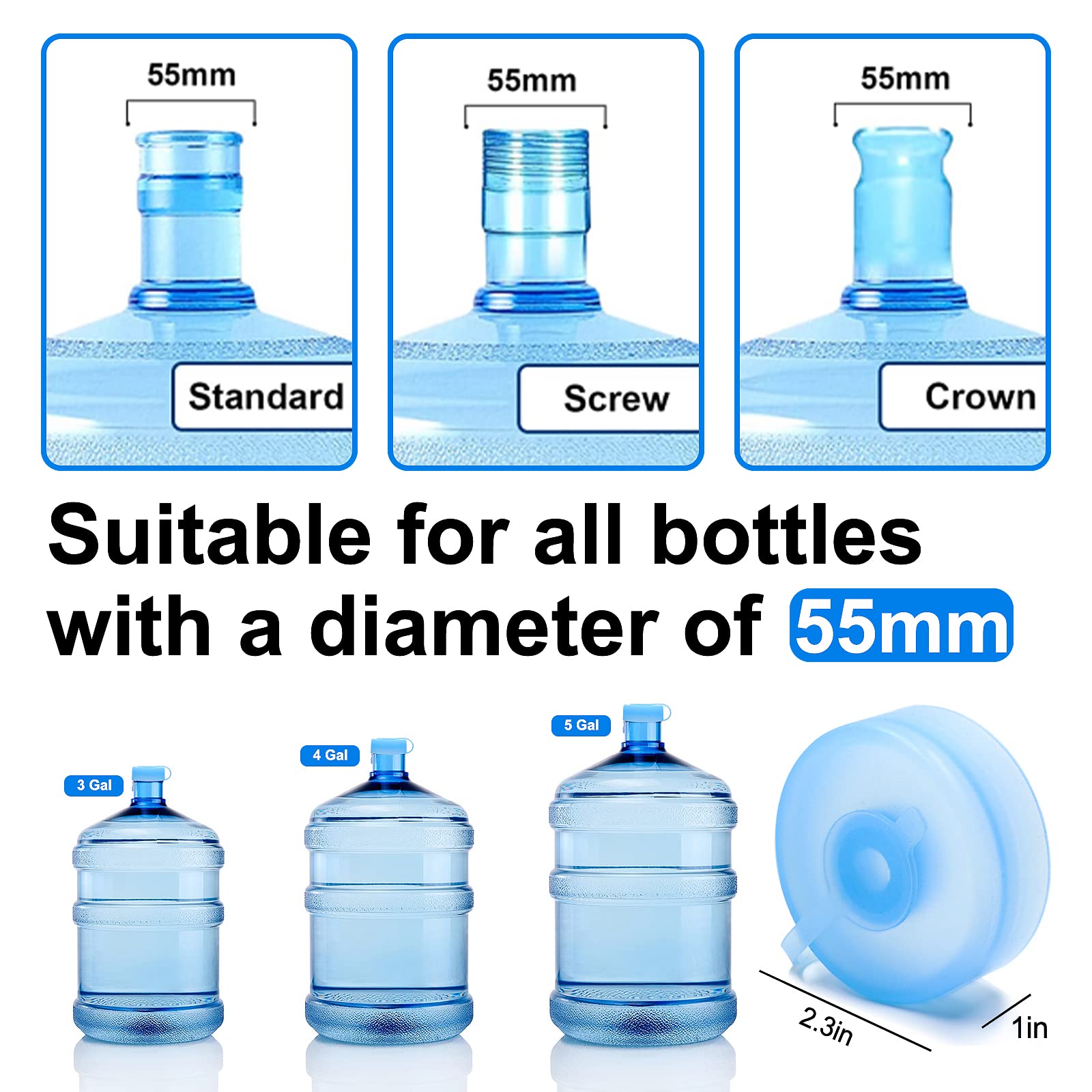 Myvision Secure Cap For Water Dispenser 3-5 Gallon Water Jug Cap Reusable, Silicone Replacement Cap, Non Spill Bottle Caps For 2
