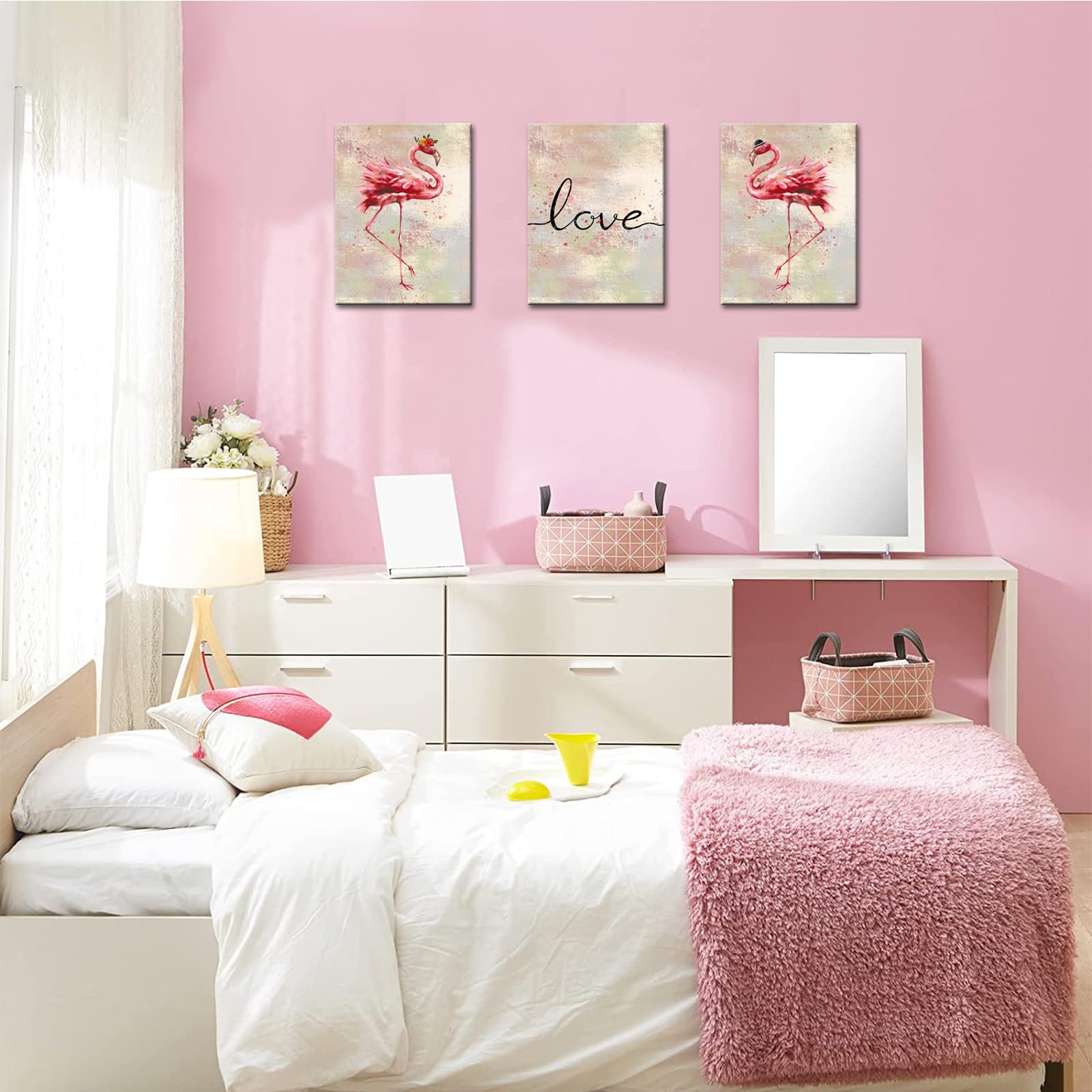 Conipit Flamingo Canvas Wall Art For Living Room Pink Wall Prints Love Artwork For Wall Romantic Flamingo Painting Wall Decor Fr