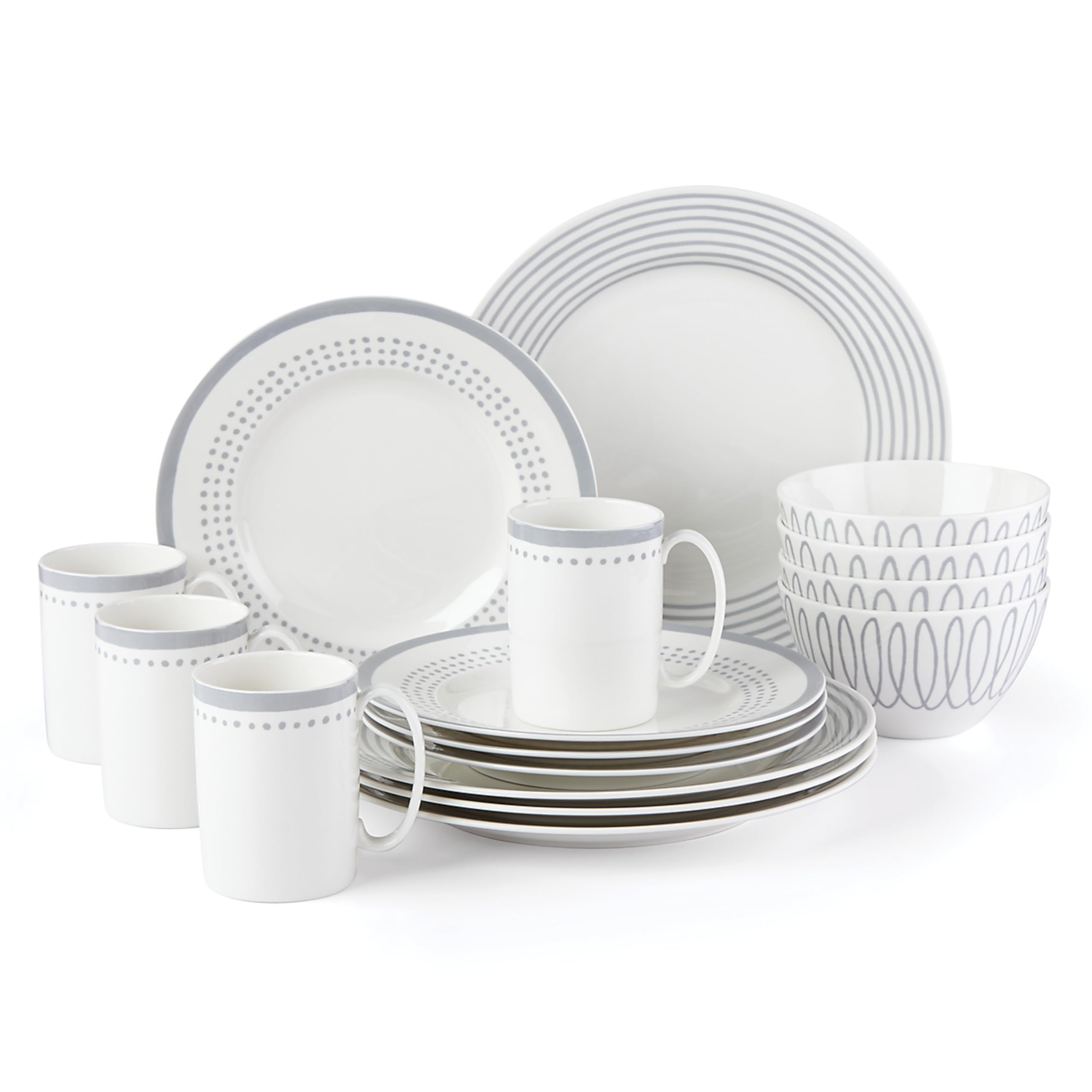 Kate Spade New York Charlotte Street East Pc Dinnerware Set, Slate, 16 Count, Taupe/Grey