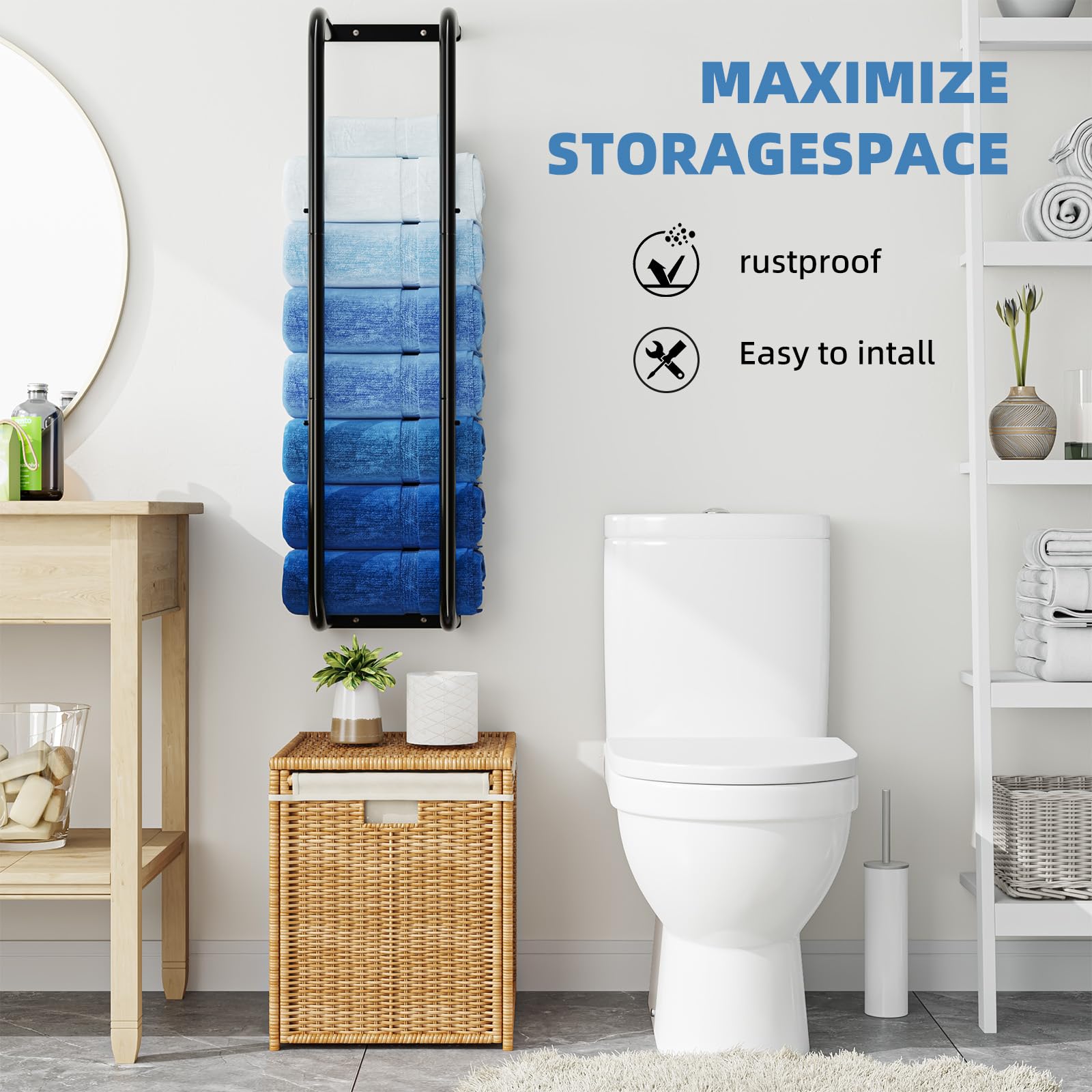 Simple Trending Towel Storage Rack, Wall Mounted Rustproof Metal Bathroom Organizer, Towel Holder For Bathroom 36 Inch Can Holds