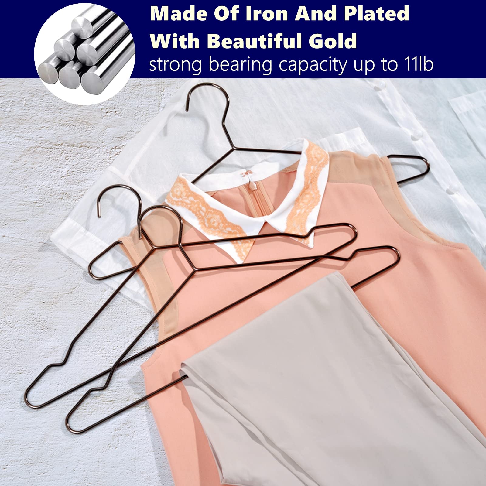 Amber Home 17'' Strong Black Metal Wire Clothes Hangers 30 Pack, Heavy Duty Coat Hangers, Standard Suit Hangers For Jacket, Shir