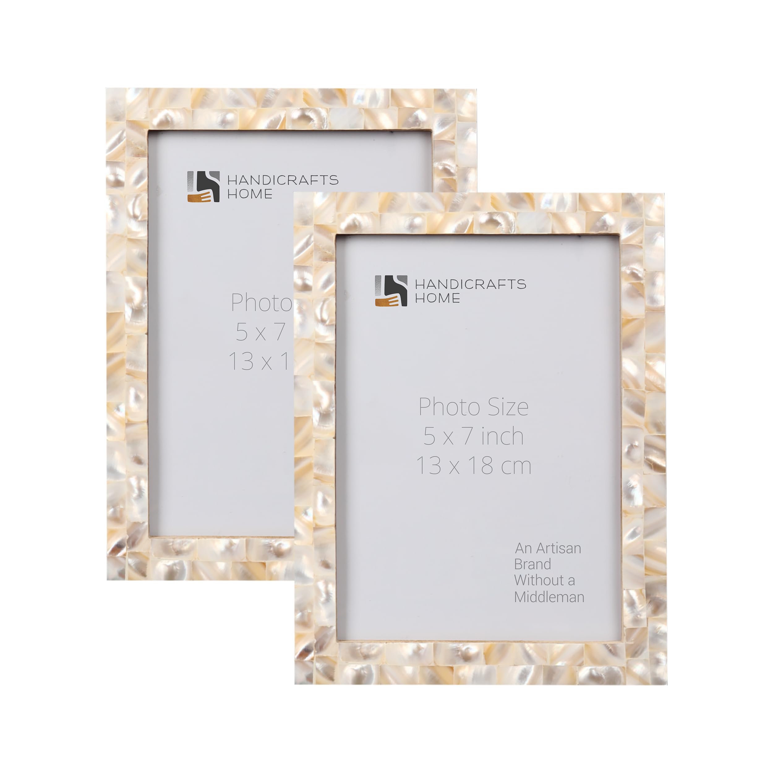 Handicrafts Home 5x7 Picture Frames Pack of 2 - Mother of Pearl Collection Handcrafted Photo Frames, Perfect for Wall & Tabletop