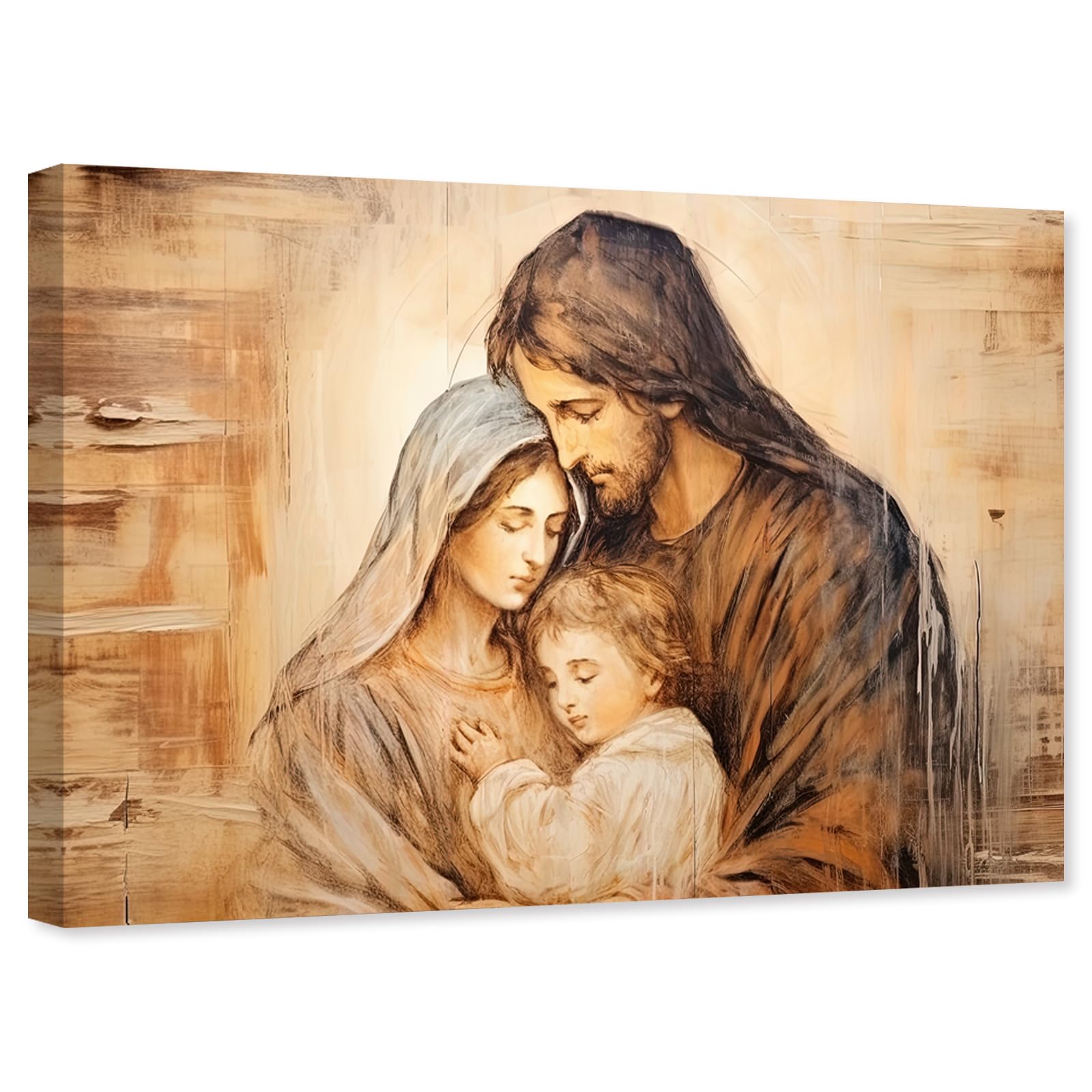 Artzgx Holy Family Picture Virgin Mary And Jesus Canvas Wall Art Catholic Religious Christian Painting For Churches Decor Frame(