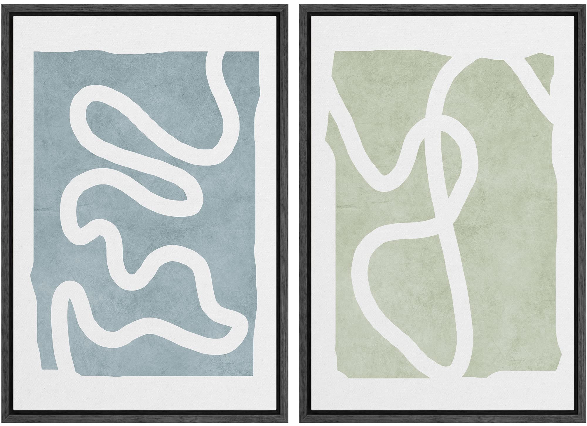Signwin Framed Wall Art Print Set White Lines Over Blue Green Background Abstract Swirly Digital Art Modern Art Mid-Century Mode