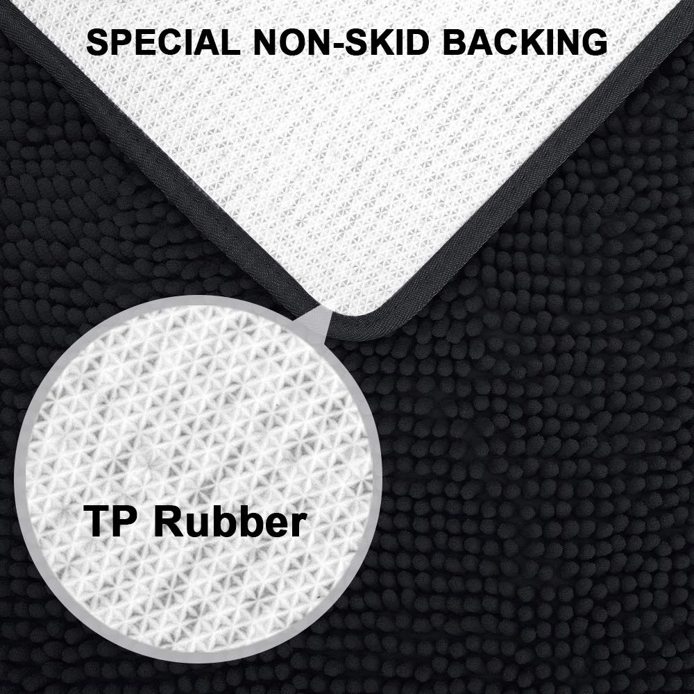 Secura Housewares Soft Microfiber Bathroom Rugs  47 x 28 Inches Non Slip Bath Mat for Door  Bathroom & Kitchen with Water Absorbent  Machine Washable (Black)