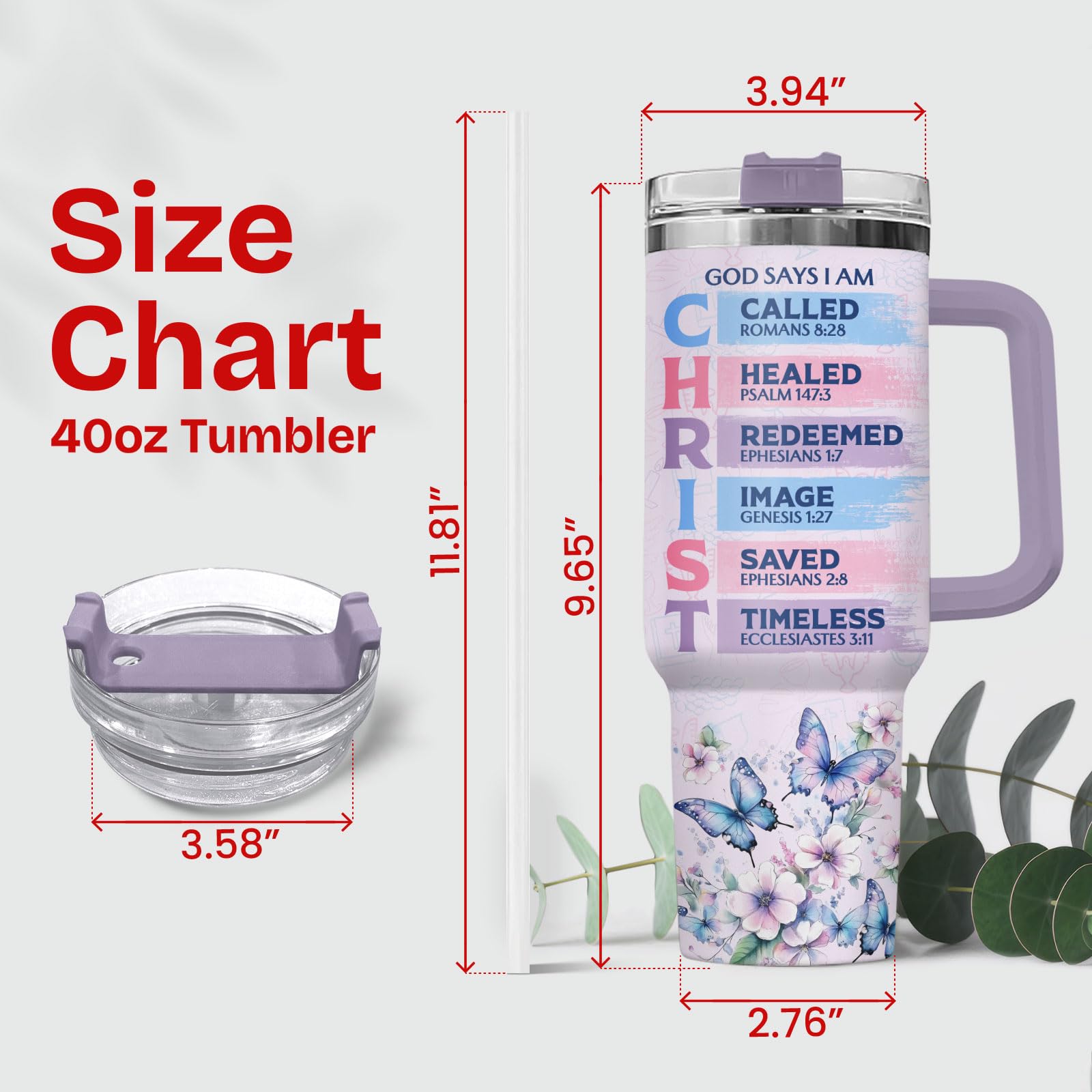 34HD Christian Mom Tumbler with Handle and Straw, Butterfly Coffee Mug for Mom, Inspirational Christian Gifts for Women, Mothers