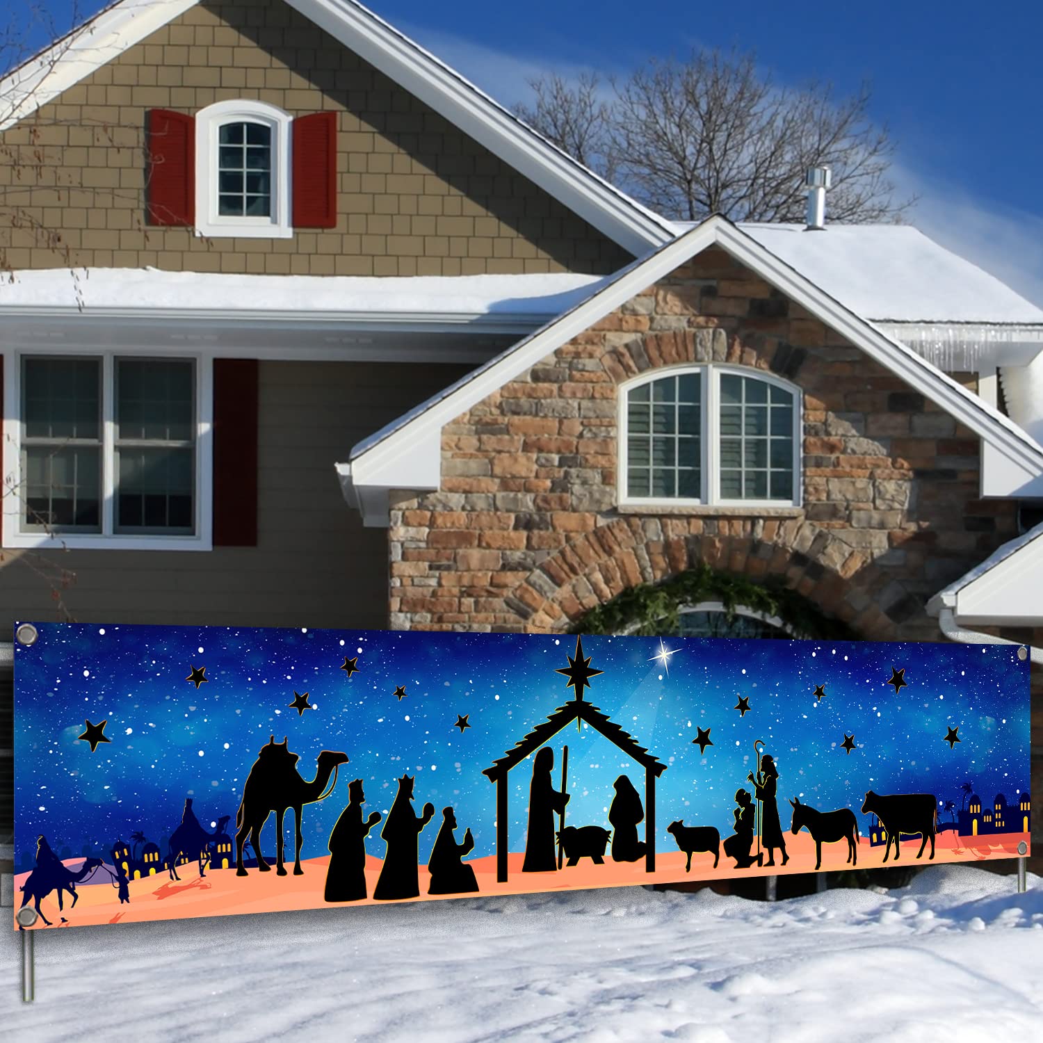 Holy Nativity Christmas Decorations Banner Manger Scene Religious Christmas Yard Sign Banner For Merry Christmas Xmas Outdoor De