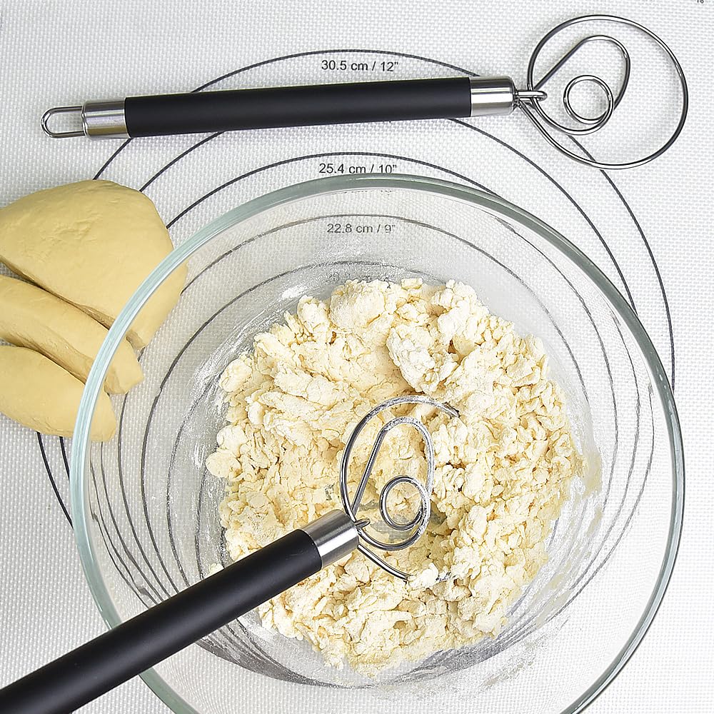 Guowall Stainless Steel Dough Whisk For Dutch Bread With Rubber Anti-Slip Handle Dough Blender Mixer Baking Tools For Cake Bread