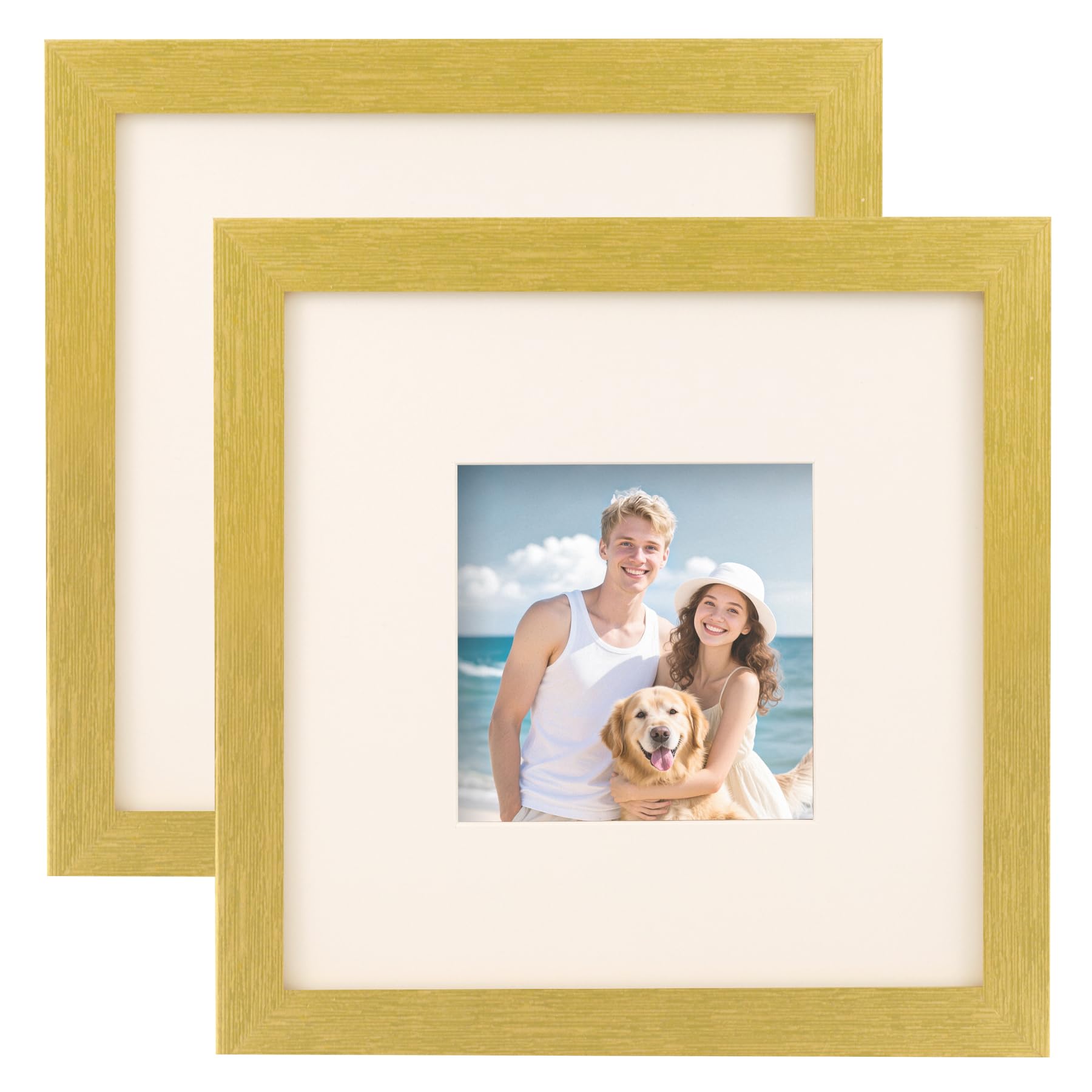 TOFOREVO Picture Frames 8x8 Set of 2 Distressed Gold Wood Grain Photo Frame for Gallery Wall Mounting or Tabletop Display