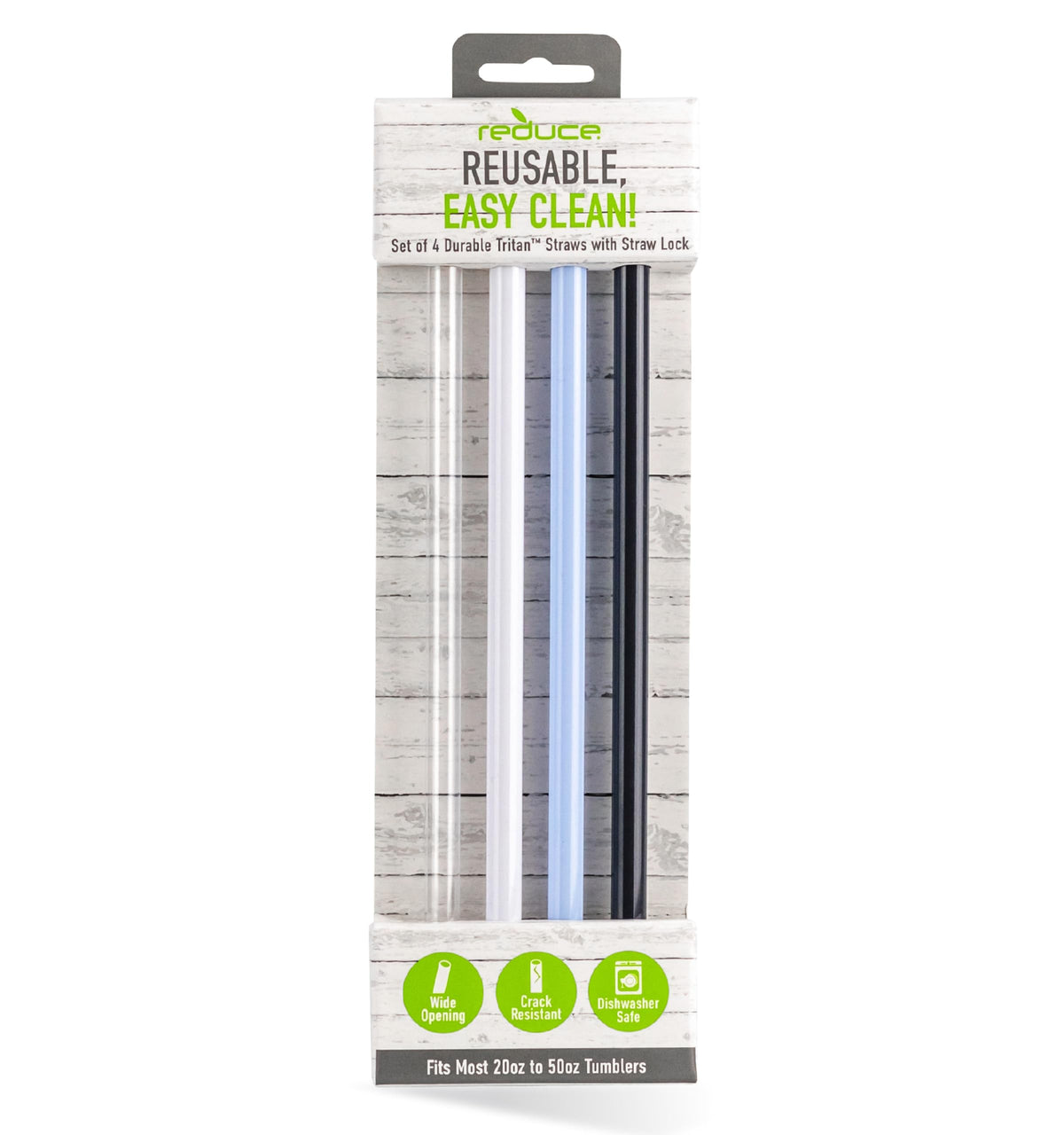 Reduce Reusable Hard Plastic Straws, 4 Pack - Fits 20-50 Oz Tumbler Mugs - Bpa-Free, Dishwasher Safe, Impact Resistant - Ideal D