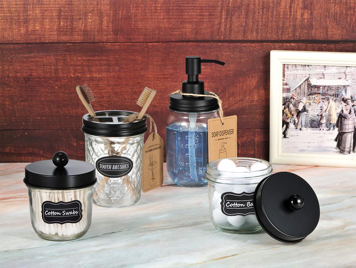 Amolliar Mason Jar Liquid Soap Dispenser -Rustproof Stainless Steel Replacement - Farmhouse Decor for Kitchen/Bathroom Liquid Soap Pumps for Hand Soap Dish Soap Lotions/Black-2 Pack