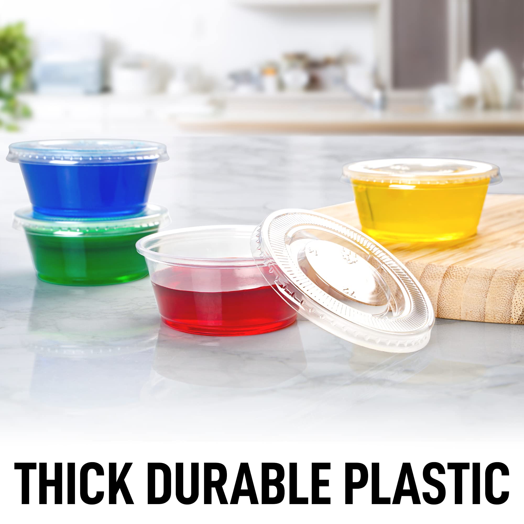 Simple Craft (3.25 Ounce, 50 Cups Clear Halloween Jello Shot Cups With Lids - Plastic Portion Cups - Condiment Containers - Disp