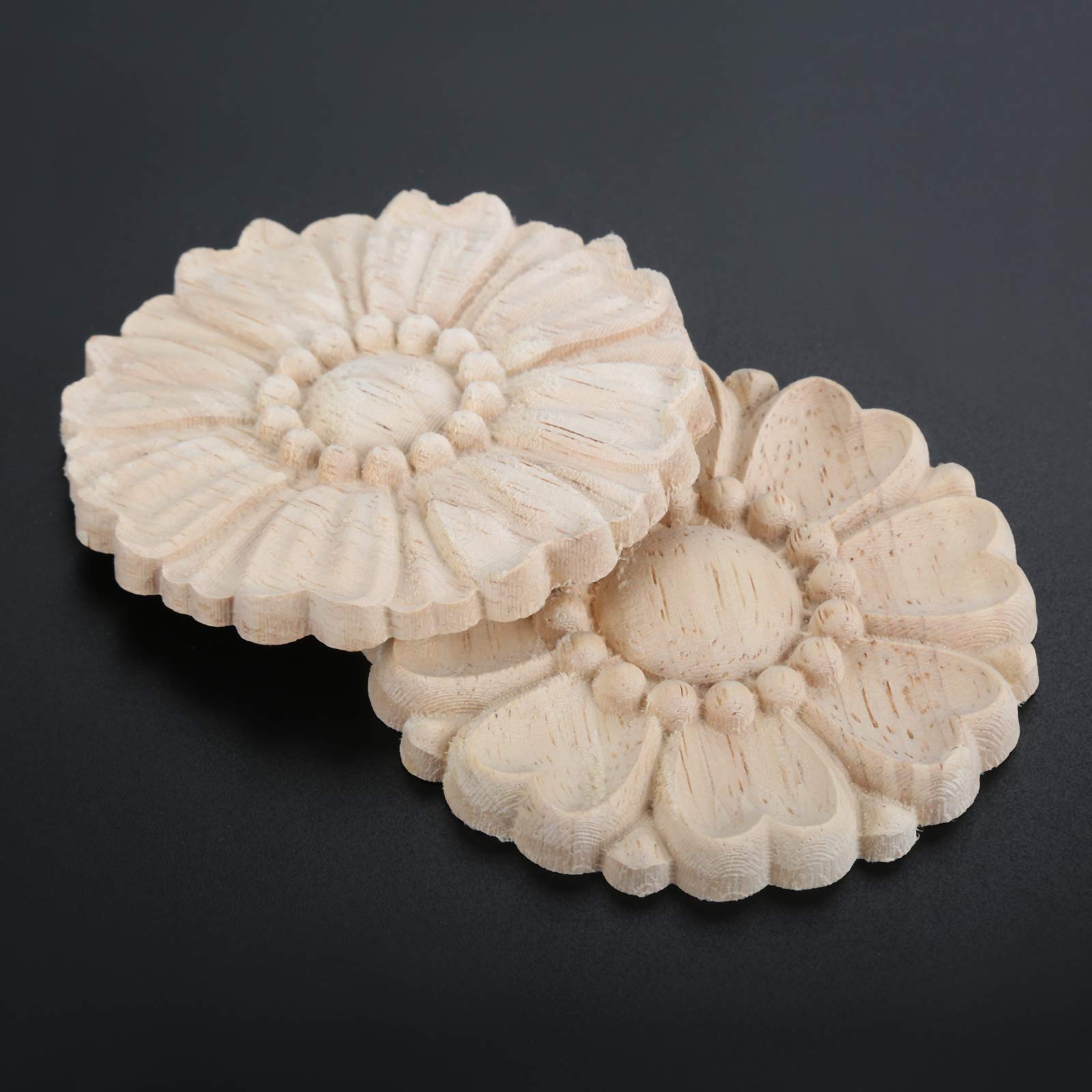 MUXSAM 5-Pack Unpainted Round Wood Carved Applique Onlay Decals for Cupboard Dresser Bed Furniture Crafts Decor(8cm/3.15'')