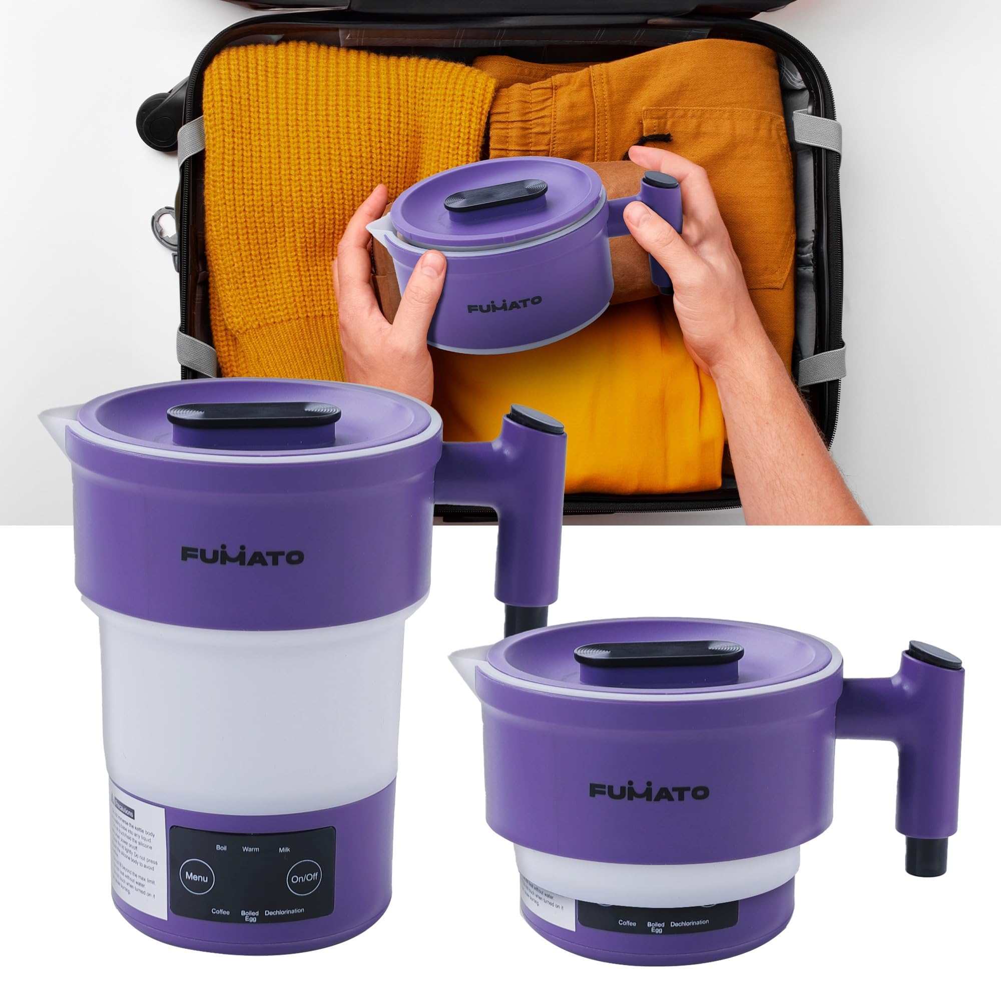 Fumato 600Ml Digital Foldable Kettle- 850W I Food Grade Silicone, Automatic Power Off, Ss304 Base, Leak Proof I Portable Electri