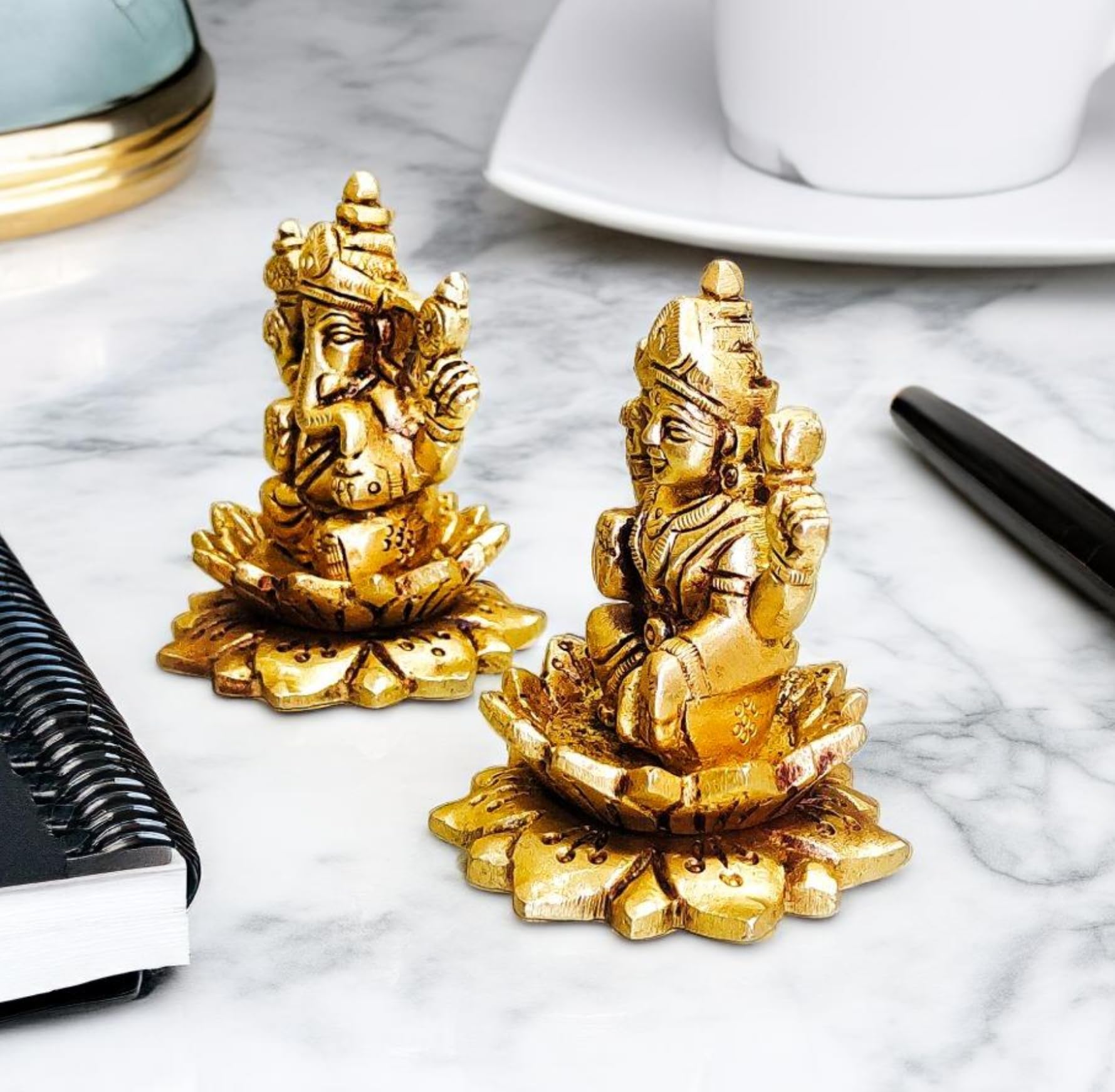 Sanskriti Decor Presents Brass Ganesha Laxmi Ganesh Lakshmi Bhagwan Idol Sitting On Lotus Ganpati Murti Statue For Home Office P