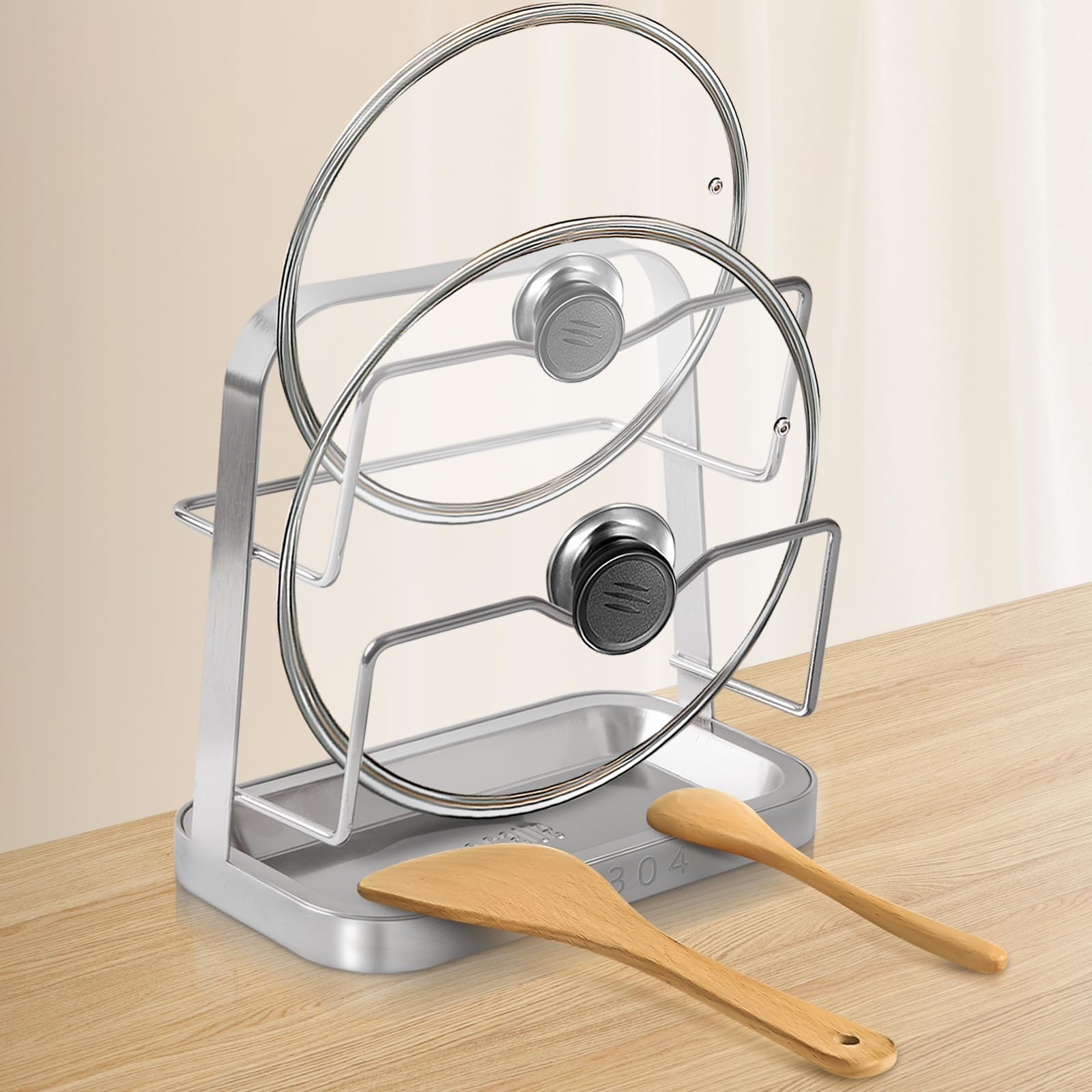 Puliyunxiang Pot Lid Holder While Cooking, 304 Stainless Steel Pot Lid Organizer and Spoon Rest for Stove top, Multifunctional P
