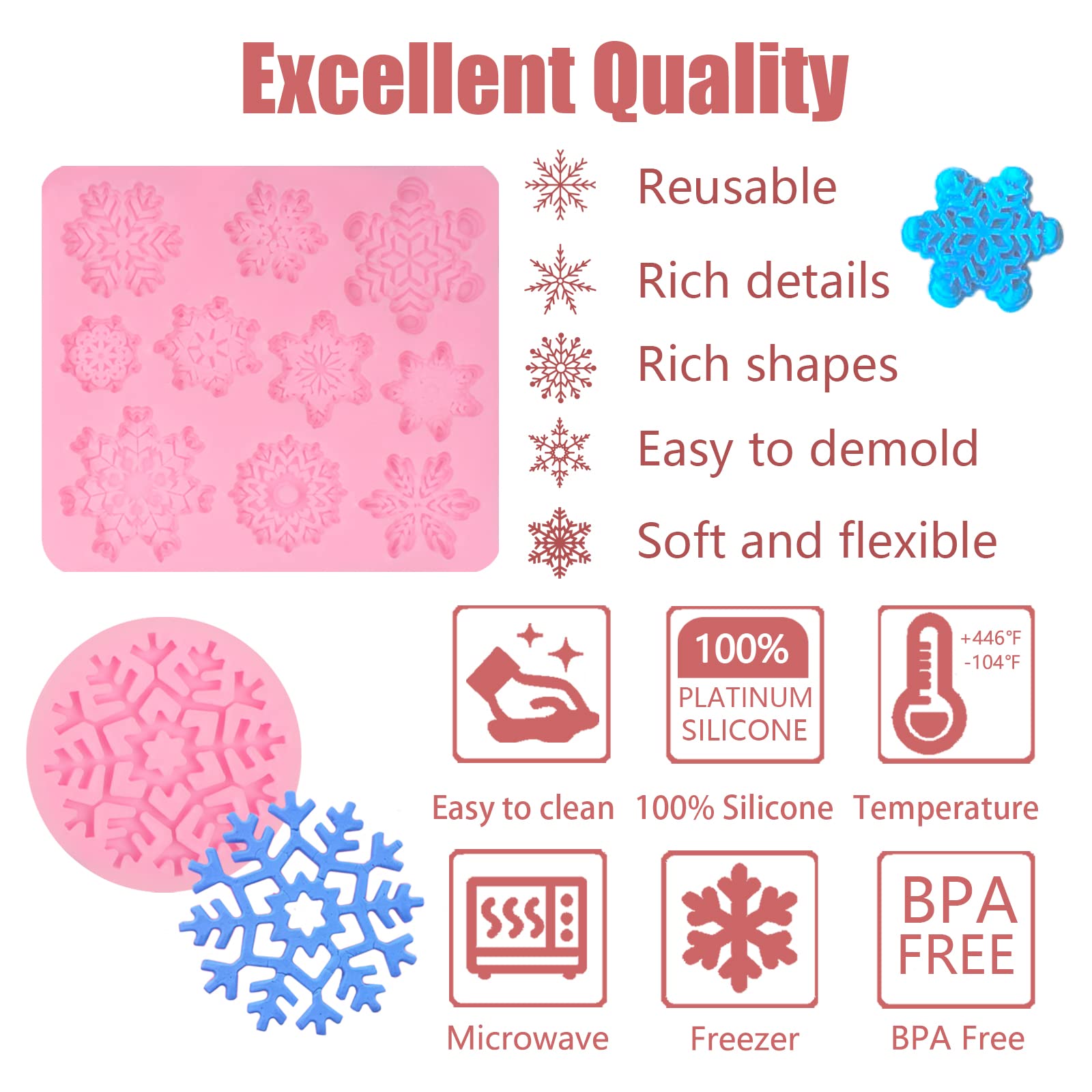 Christmas Snowflake Silicone Molds 5 Pcs, Christmas Snow Chocolate Fondant Mold For Cake Candy Sugarcraft Cake Decoration Sugar