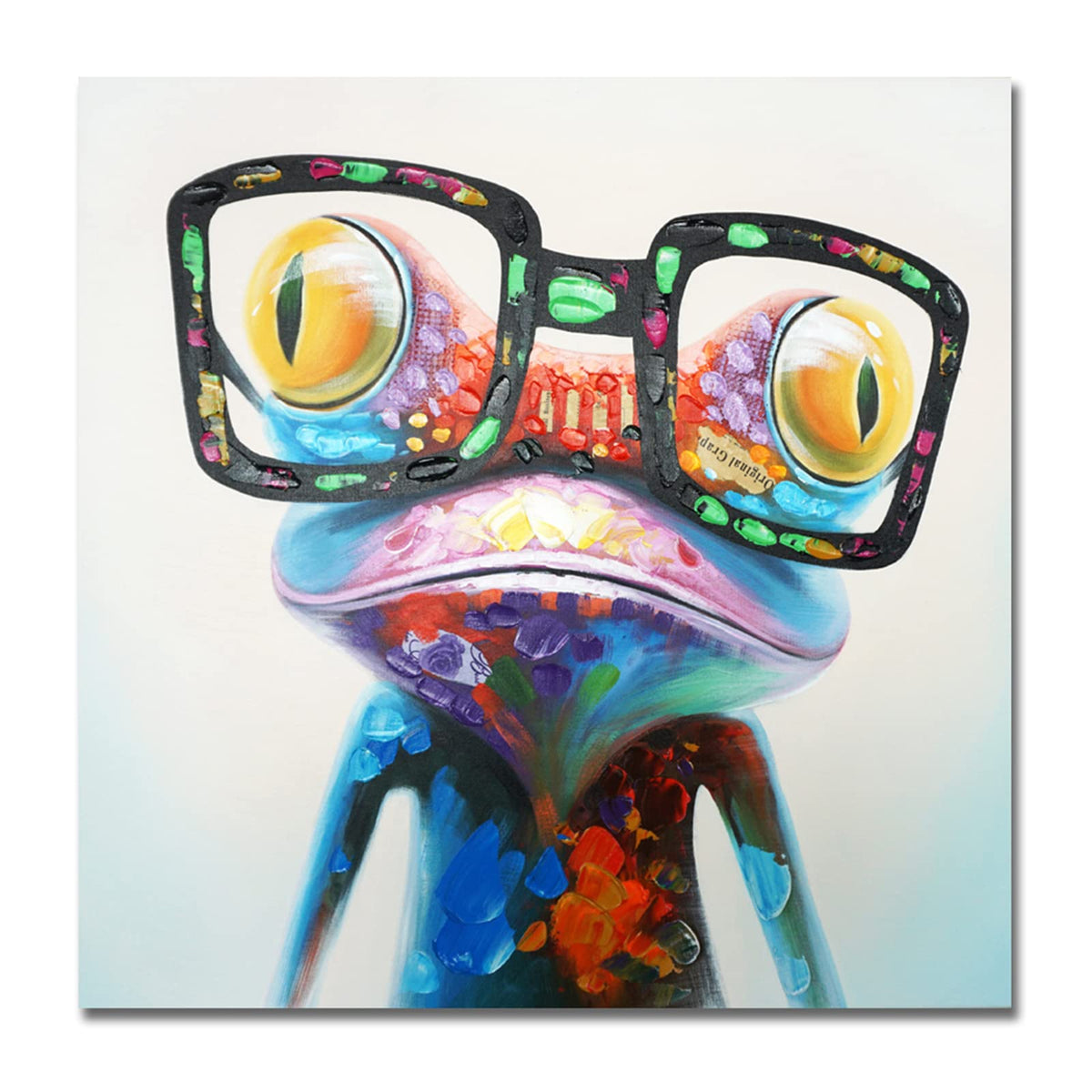 Seven Wall Arts Colorful Animal Wall Art Cute Happy Frog With Glasses Oil Painting Hip Hop Funny Canvas Picture Pop Art For Kids