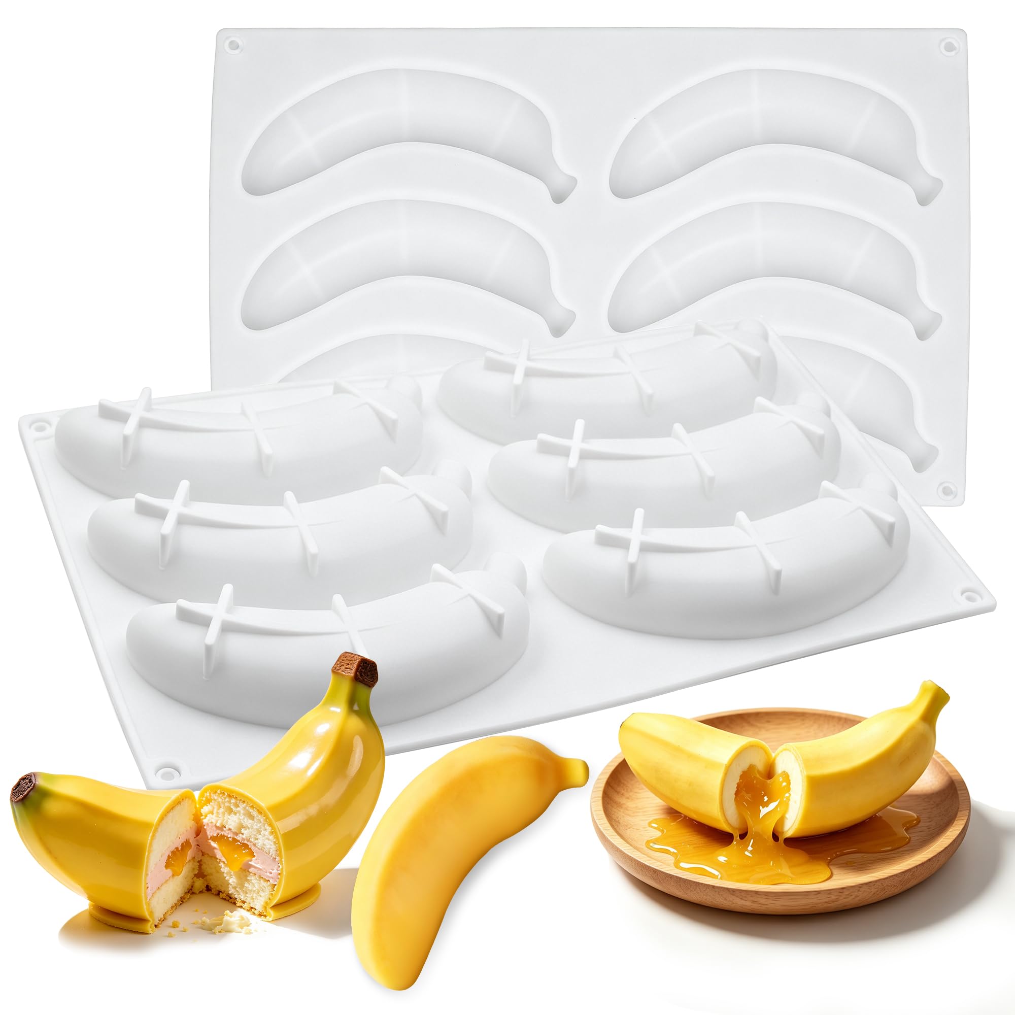 6Cavity Banana Silicone Mold, 3D Baking Silicone Mold for Mousse Cake