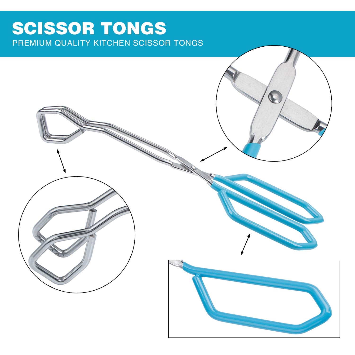 MSY BIGSUNNY Stainless Steel Scissor Tongs - Heavy Duty Cooking Tongs, 11" Blue (2-Pack) - Model ST0022-1111blue