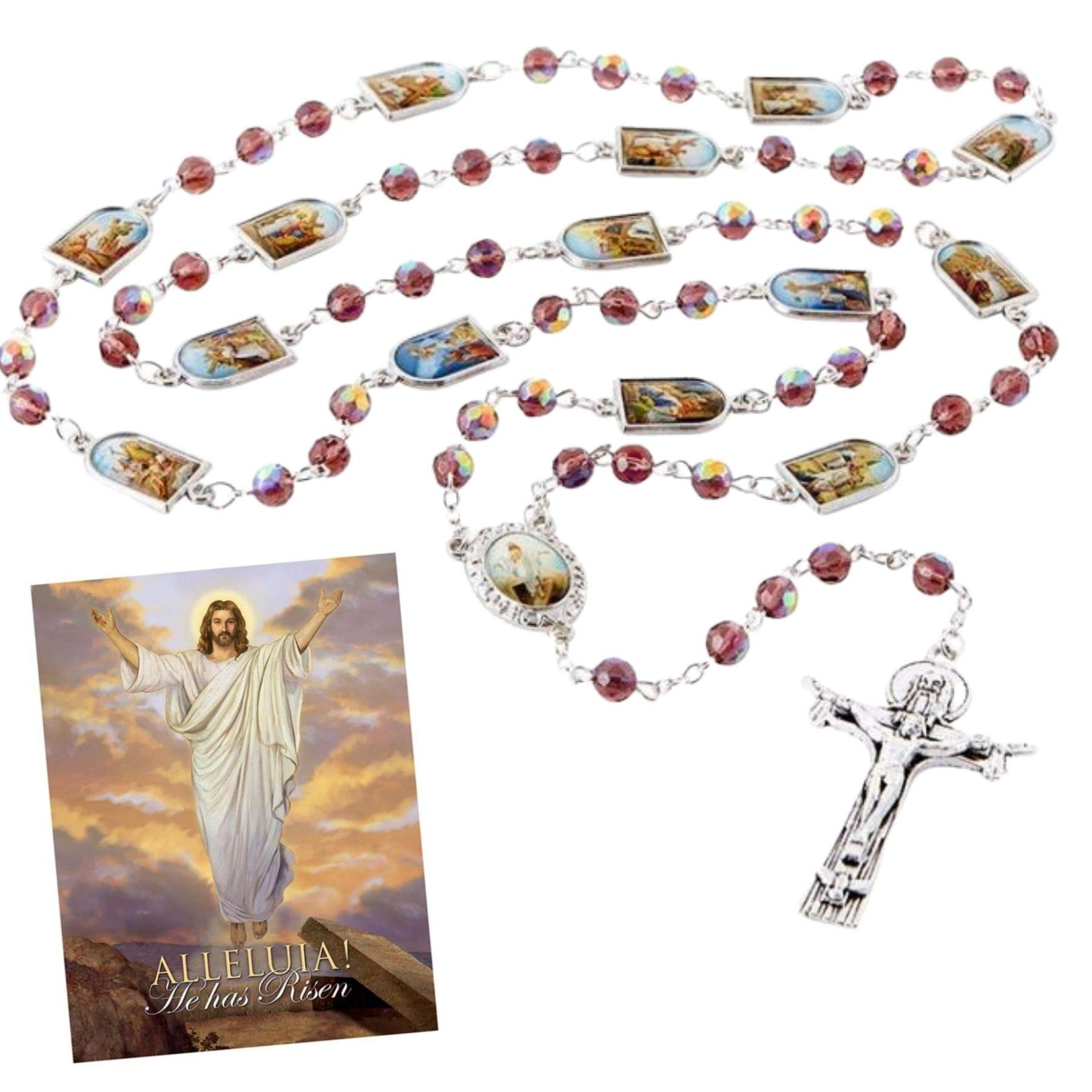 Needzo Easter Chaplet of Divine Mercy, Alleluia! He is Risen Stations of The Cross Catholic Rosary, 25 Inches
