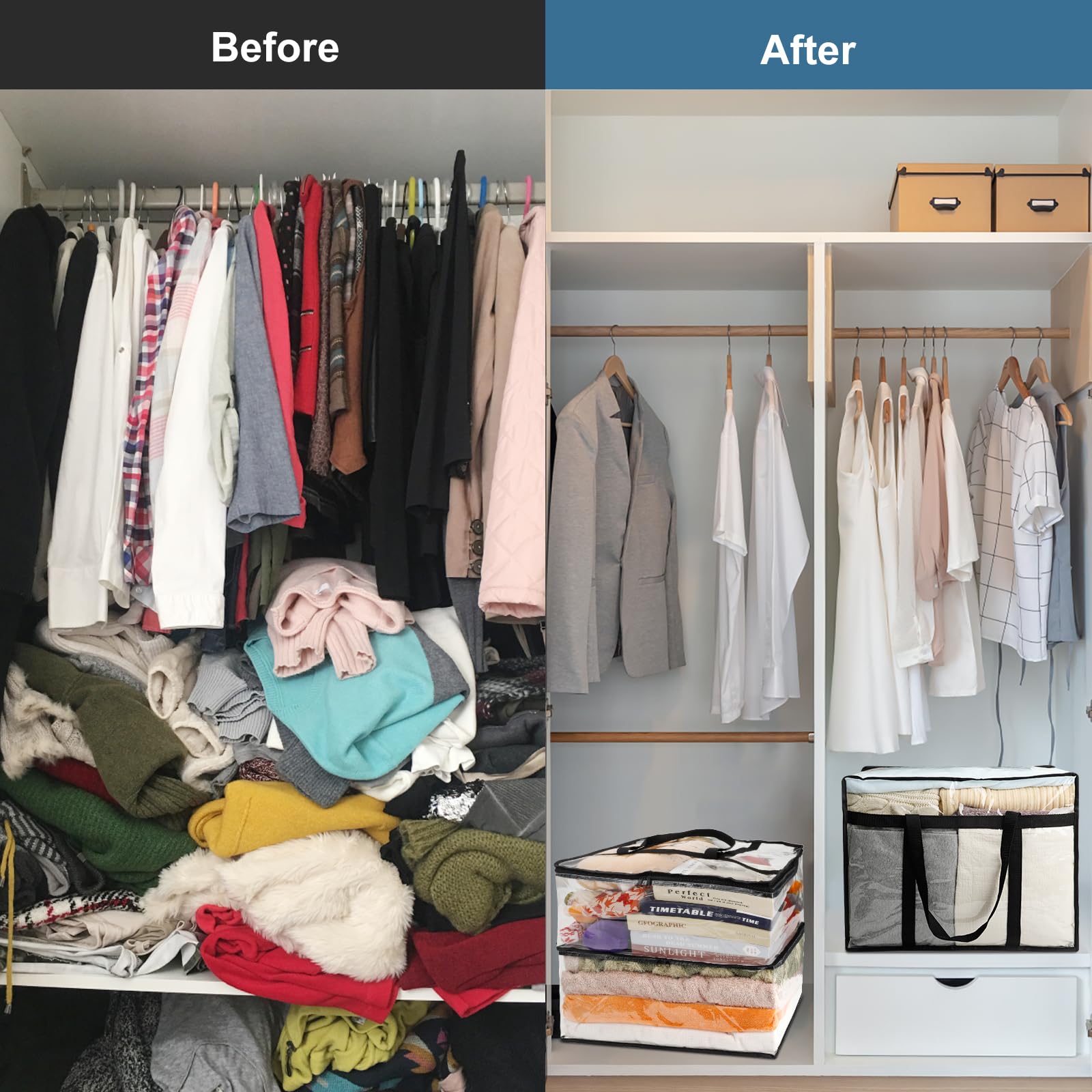 6Pack Clear Clothes Storage Bags, Vinyl Comforter Blanket Storage Bags Closet Organizers and Storage Containers Moving Bags with