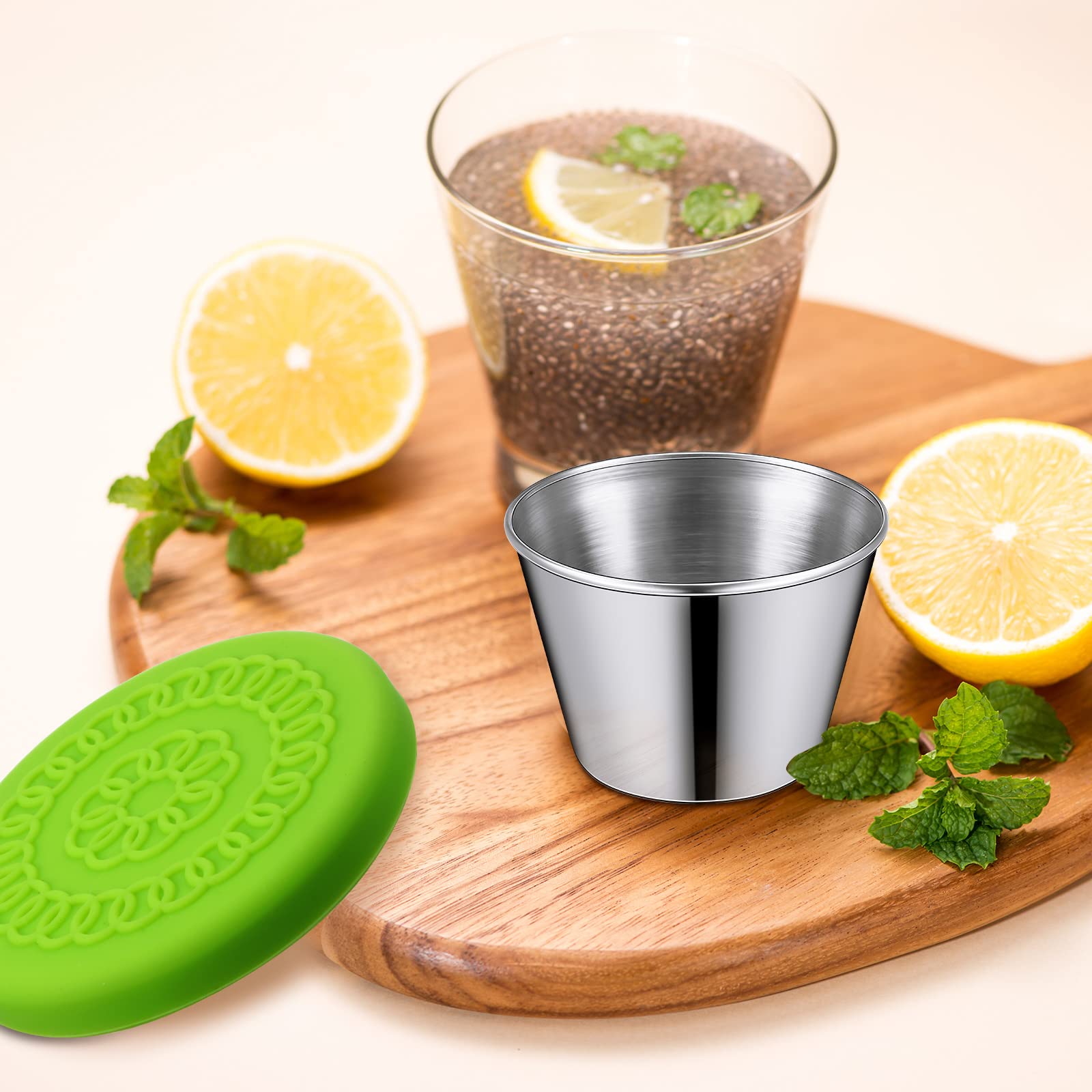 20 Pack Dipping Cups With Lid, 2.5 Oz Stainless Steel Dipping Sauce Cups, Condiment Containers With Lid, Freezer Cups With Leakp