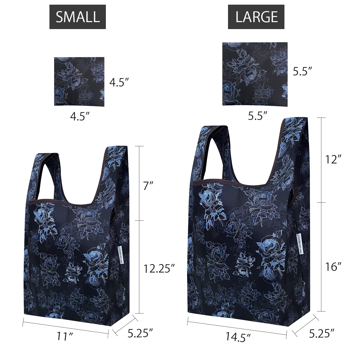 Wrapables Jolibag Collection Reusable Shopping Bag (Set Of 2), Black Rose Shadow