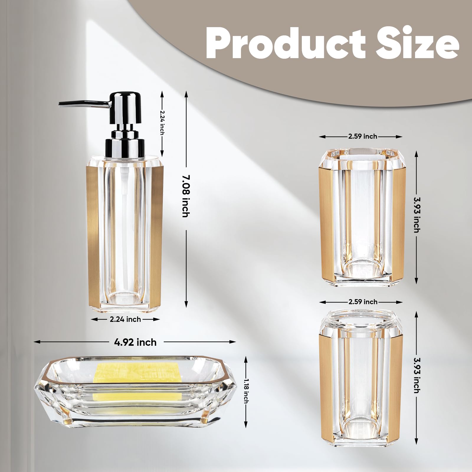 4-Piece Premium Acrylic Bathroom Accessory Set-Hand Sanitizer Bottle Lotion Can Bathroom Suit Separate Bottle Soap Box Mouthwash