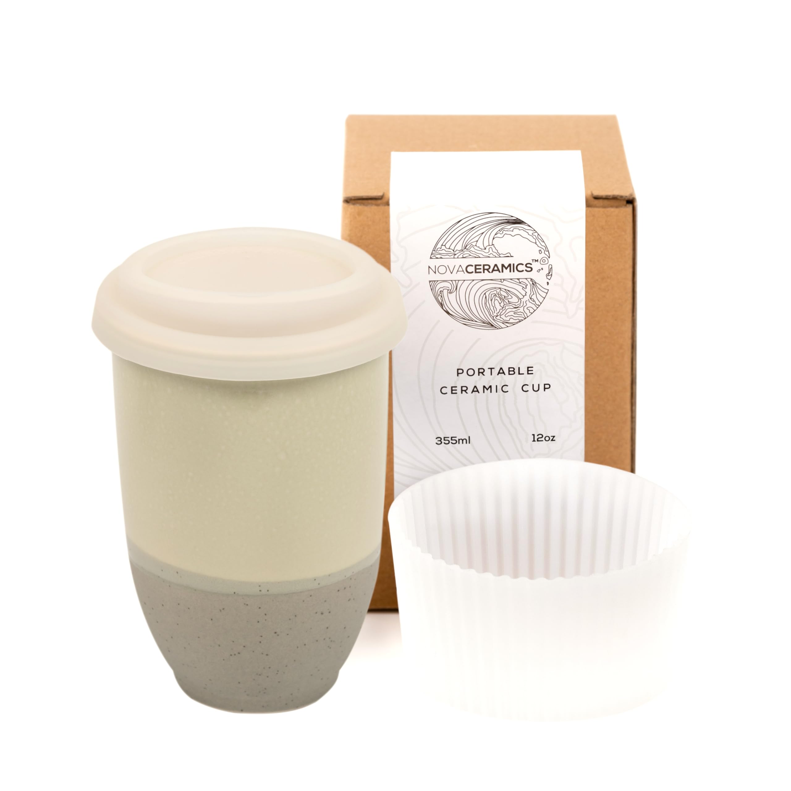 NOVA CERAMICS Travel Mug - Coffee Travel Mug - Reusable Coffee Cup Unique to Go Mug - Microwave & Dishwasher Safe Coffee White T