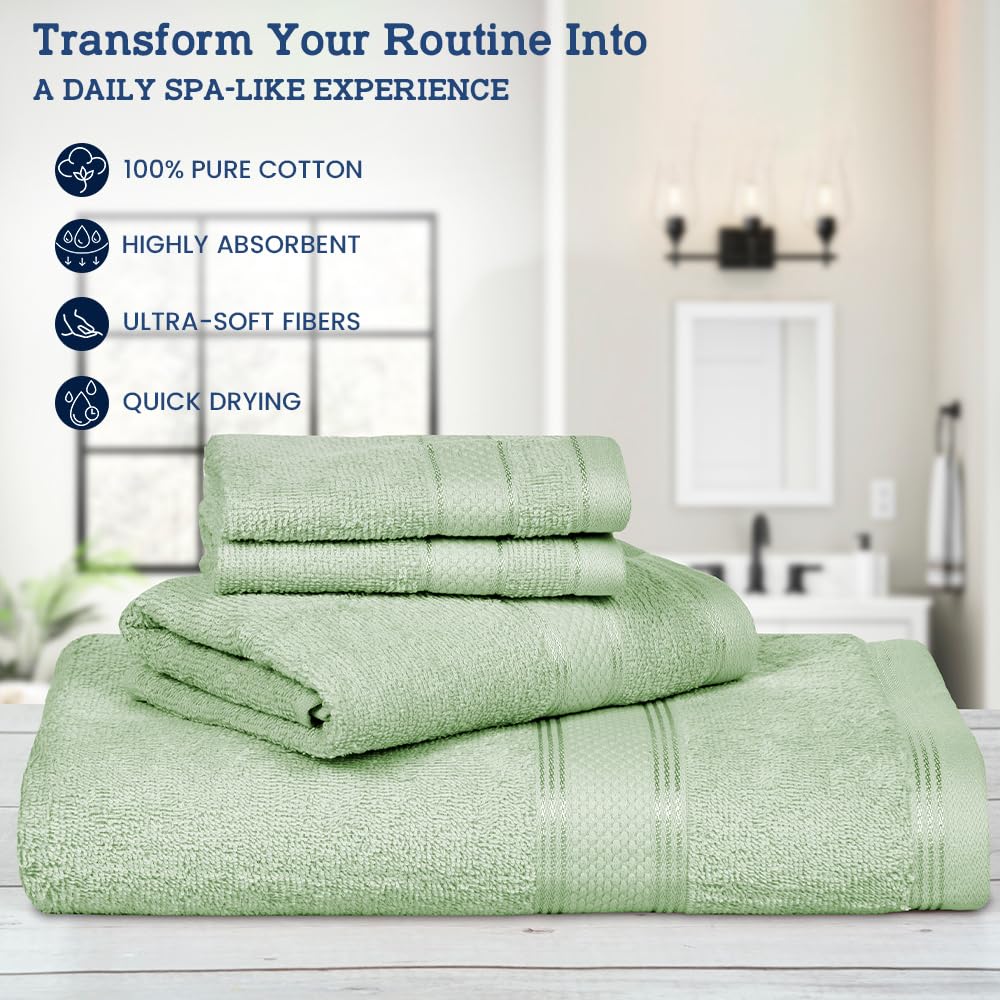 Casa Lino 4 Piece Bath Towel Set | 1 Bath Towel, 2 Wash Cloth, 1 Hand Towels | Bathroom Essentials For New Home, 100% Cotton Lux