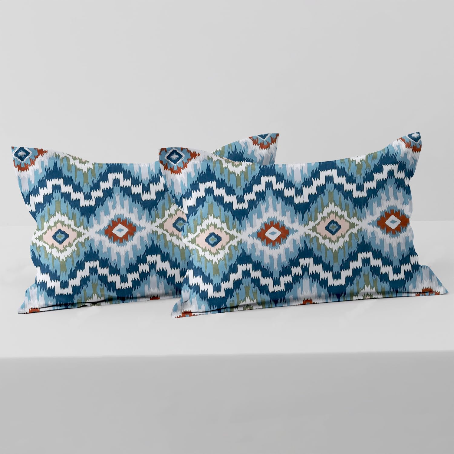 Cloth Fusion Glace Cotton Pillow Cover Set Of 2 With Envelope Closure, Soft Pillow Case For Comfort (17X27 Inches, Navy Chain)