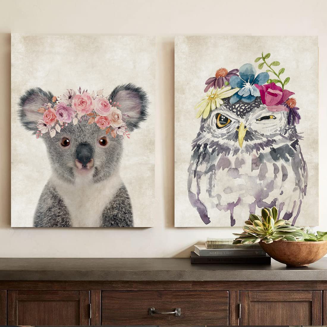Oridomy Retro Koala Canvas Wall Art Country Animal Printing Funny Koala With Garland Wall D  Cor Rustic Home Artwork For Nursery