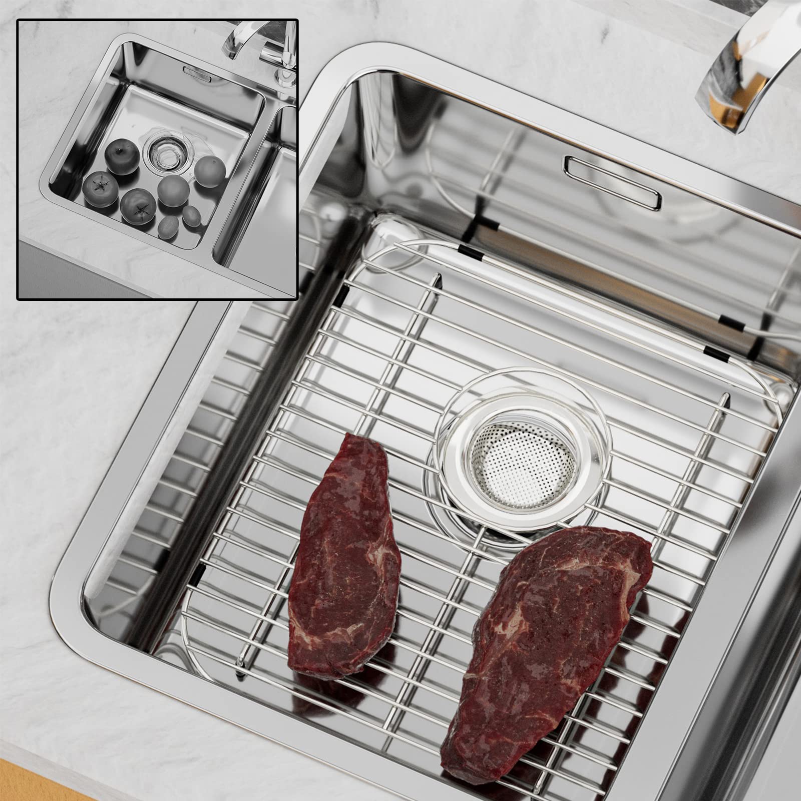 Alonsoo Sink Protectors for Kitchen Sink Stainless Steel Sink Grid  Sink Rack for bottom of Sink 13.2''L?1.6''W with Center Drain 1 Pack