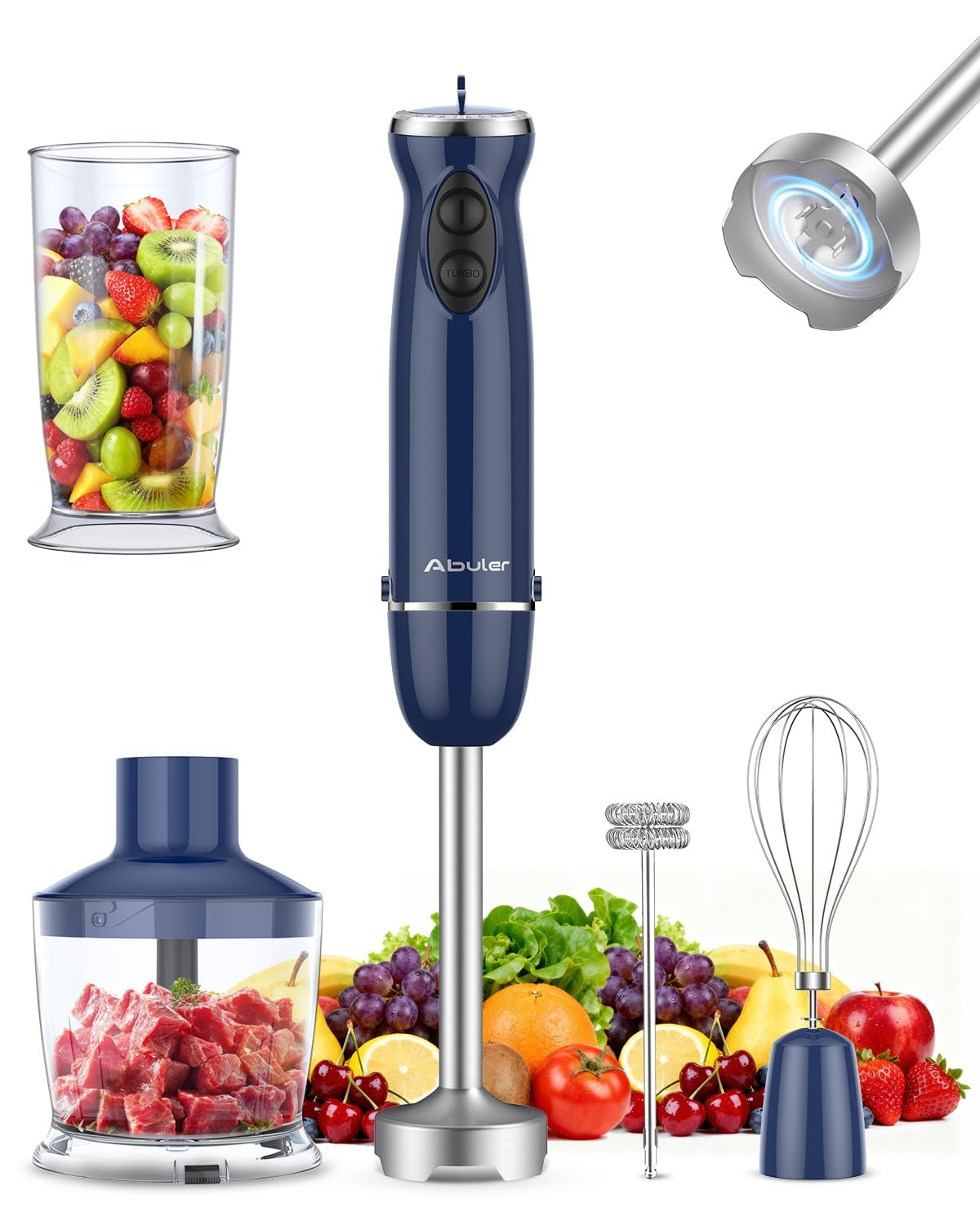 Immersion Blender Handheld 5 in 1 Hand Blender, 1000W Hand Mixer Stick, BPA-Free 12 Speed Handheld Blender 304 Stainless, Beaker