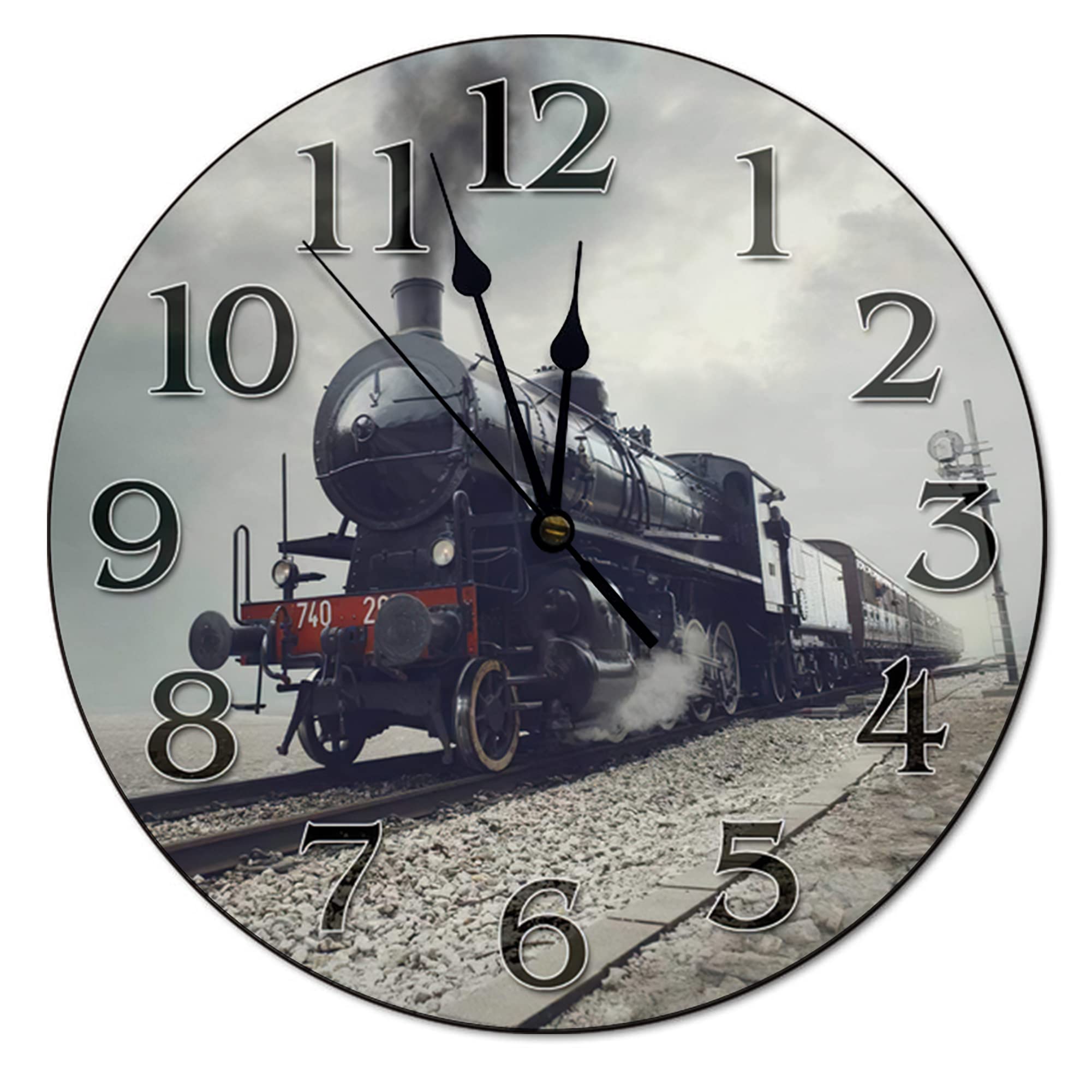 godblessign Old Train Clock Living Room Clock 10 Inch Wall Clock Silent Non-Ticking Wooden Wall Clocks Battery Operated Farmhous