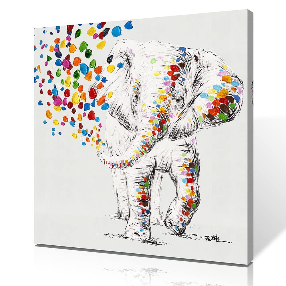 Happy Elephant Canvas Wall Art Cute Elephant Spraying Water Picture Print For Kids Room Bathroom Poster Framed Ready To Hang (20