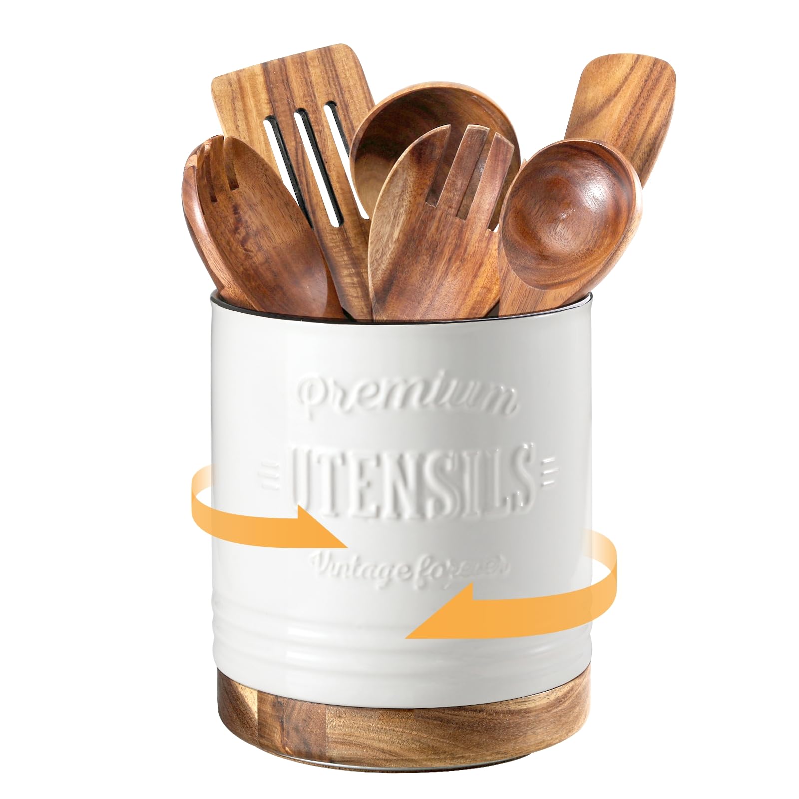DOWAN 360 Rotating Extra Large Cooking Utensil Holder, 7.6 Kitchen Utensil Holder for Countertop, Utensil Crock for Farmhouse Ki