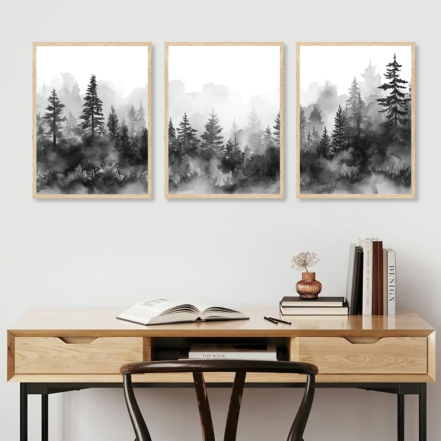 Dazzlewall Misty Forest Mountain Wall Decor Poster Black White Forest Landscape Wall Poster For Bedroom Living Room Decor 12X16
