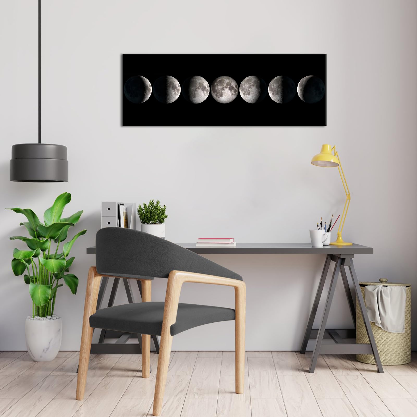sechars - Modern Giclee Canvas Prints Stretched Artwork Phases of Moon Black and White Pictures to Photo Paintings on Canvas Wall Art for Home Office Decorations 20''x 55''