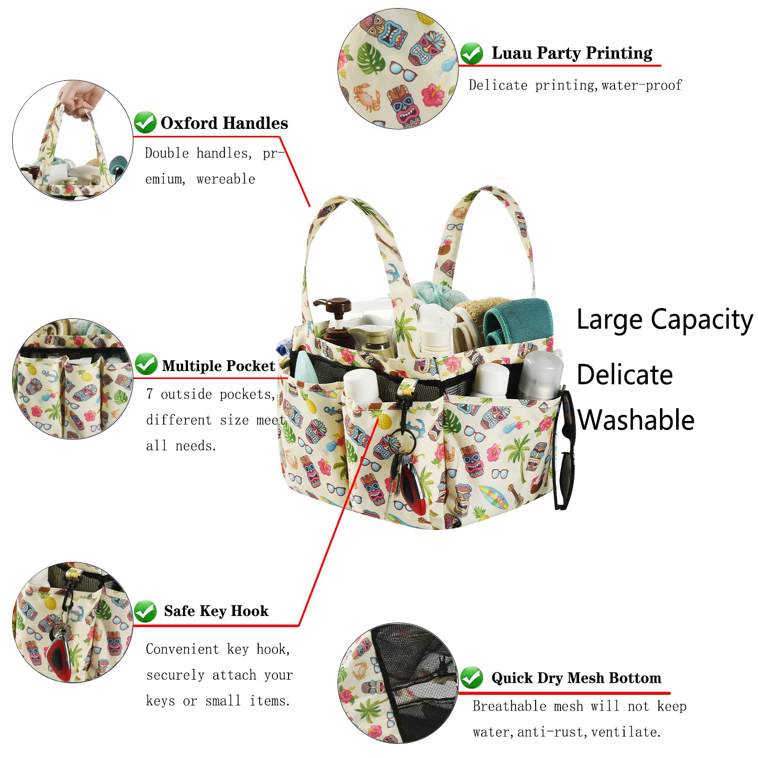 Haundry Portable Mesh Shower Caddy Bag, Large Basket Organizer With Key Hook For College Dorm Bathroom Camp Gym, Hanging Tote Ba