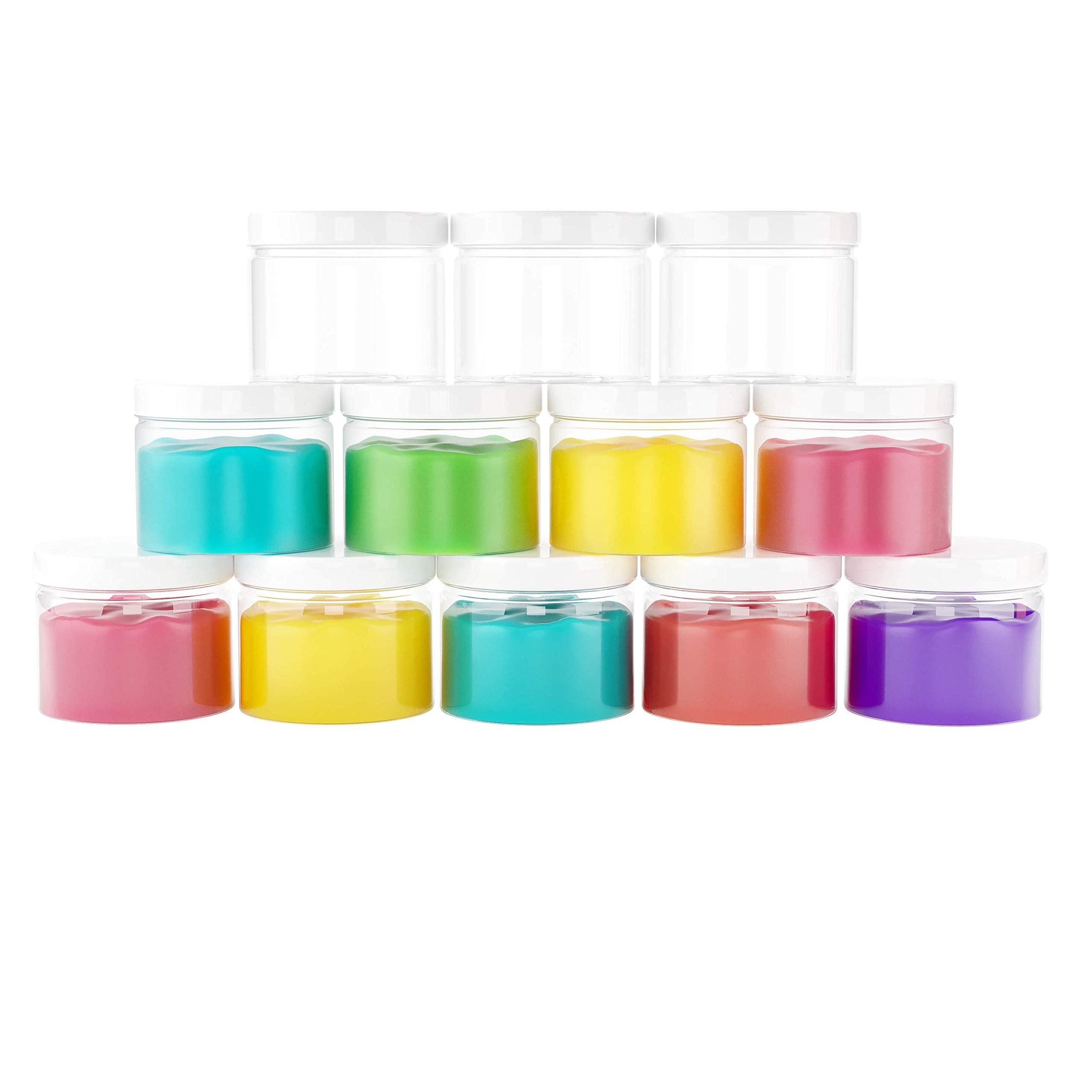 Healthy Packers Slime Containers With Water-Tight Lids (8 Oz, 12 Pack) - Clear Plastic Food Storage Jars With Individual Labels-
