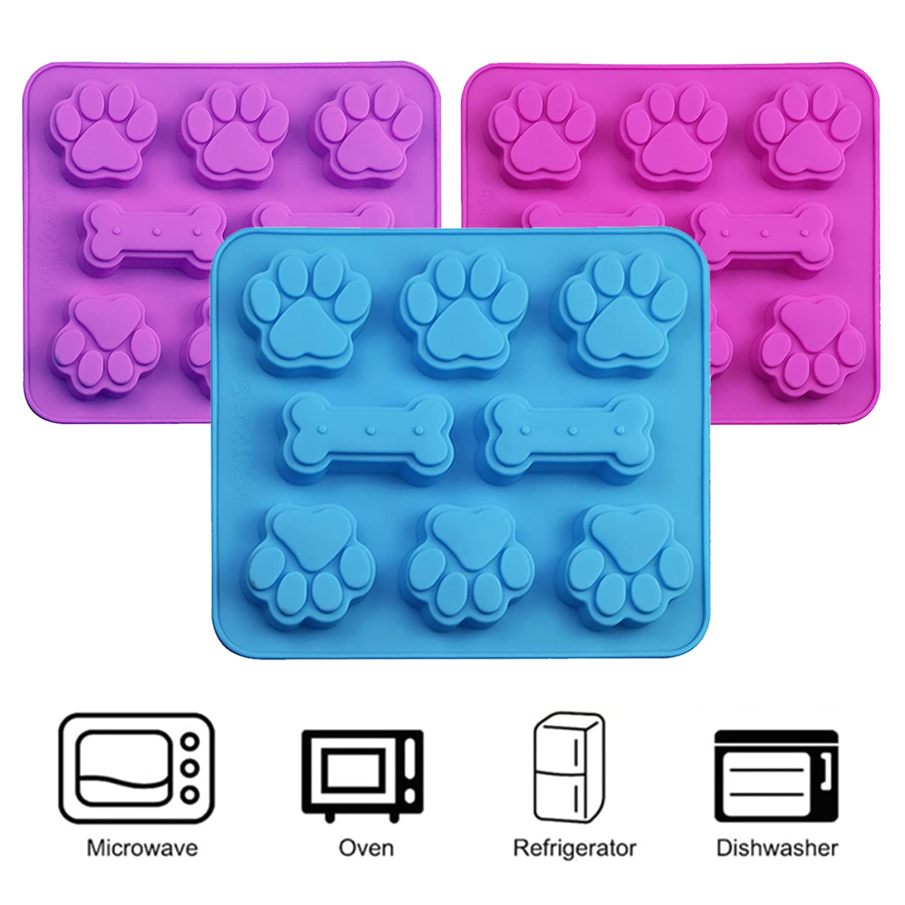 Liudhpsp Set Of 6, 3 Packs Silicone Molds Puppy Dog Paw & Bone Shaped 2 In 1 And Stainless Steel Cookie Cutter,For Homemade Trea